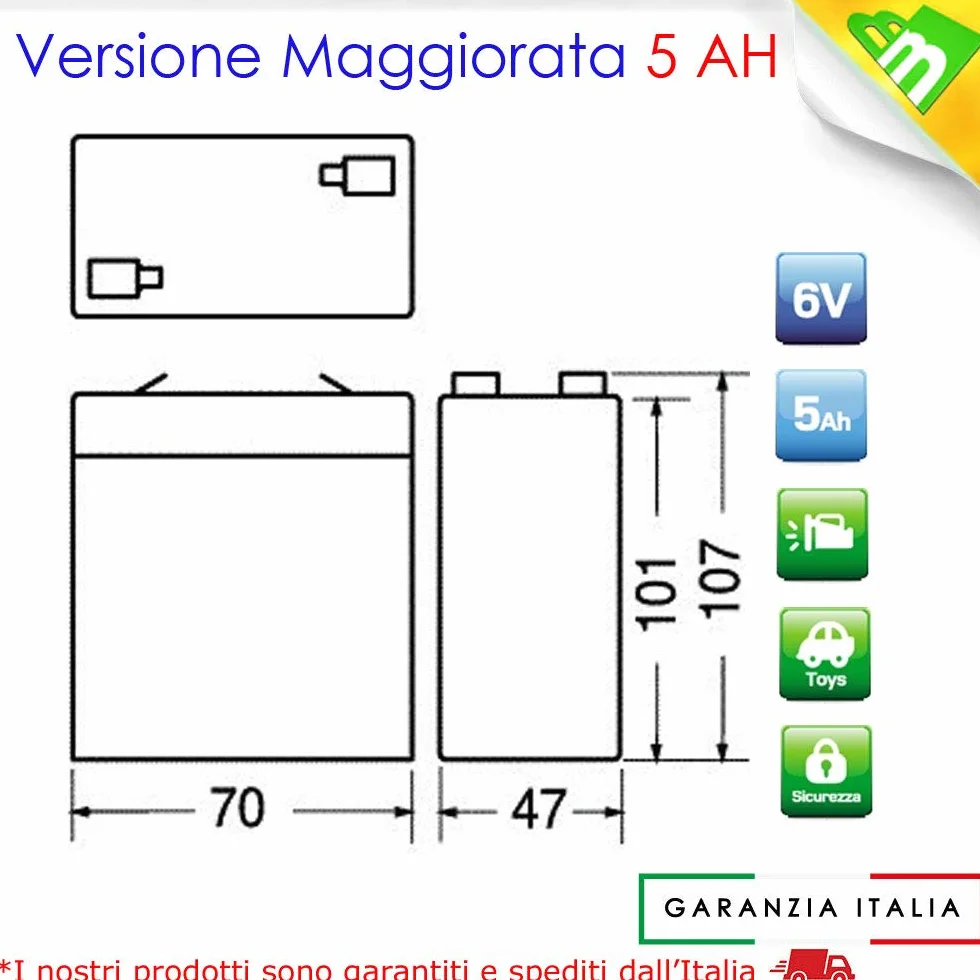 FIAMM Batteria ricaricabile 6V 4.5Ah do Peg Perego Feber Injusa Smoby Diamec
