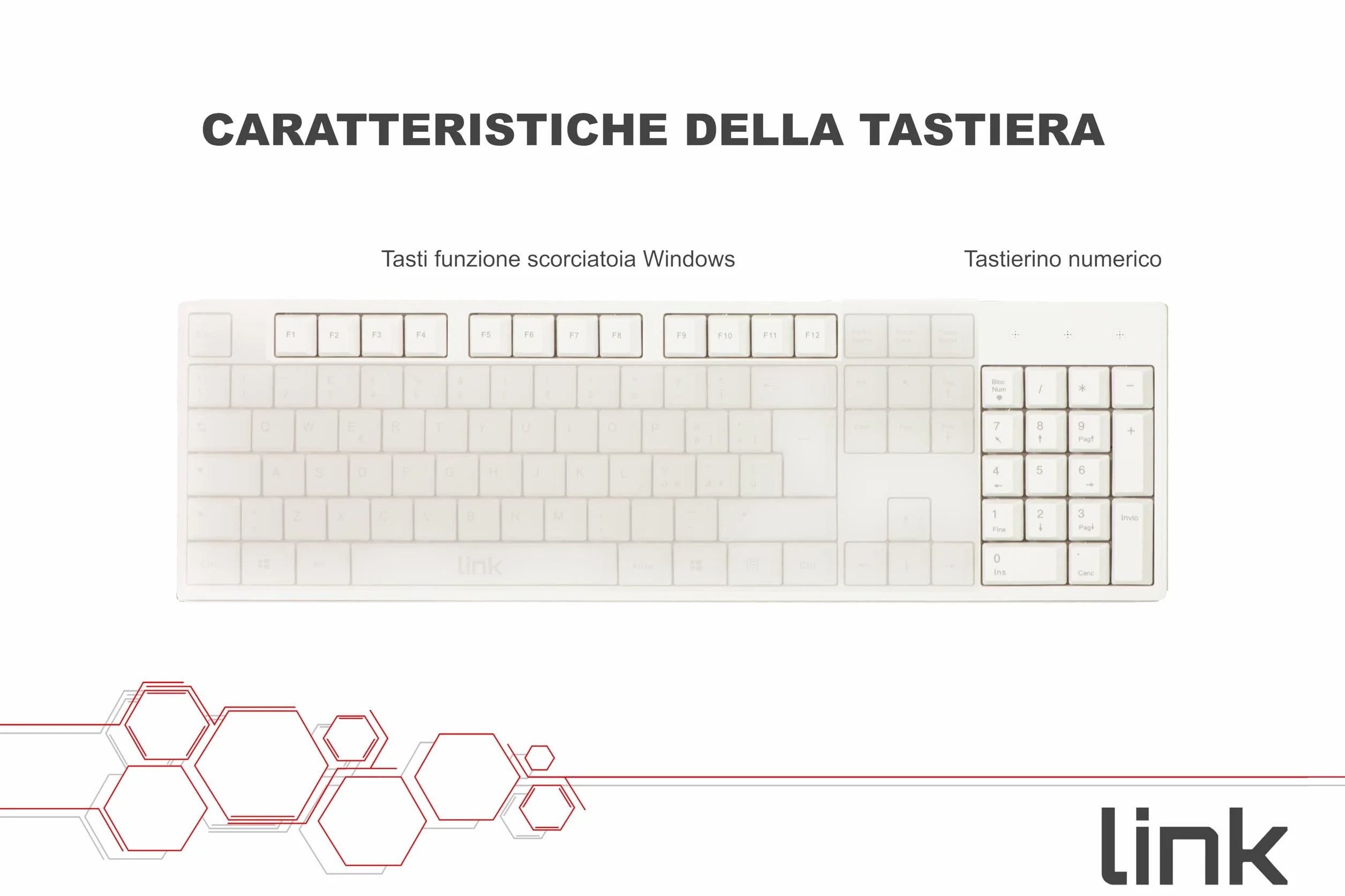 LINK Tastiera Italiana 105 Tasti Colore Bianco CONNETTORE USB