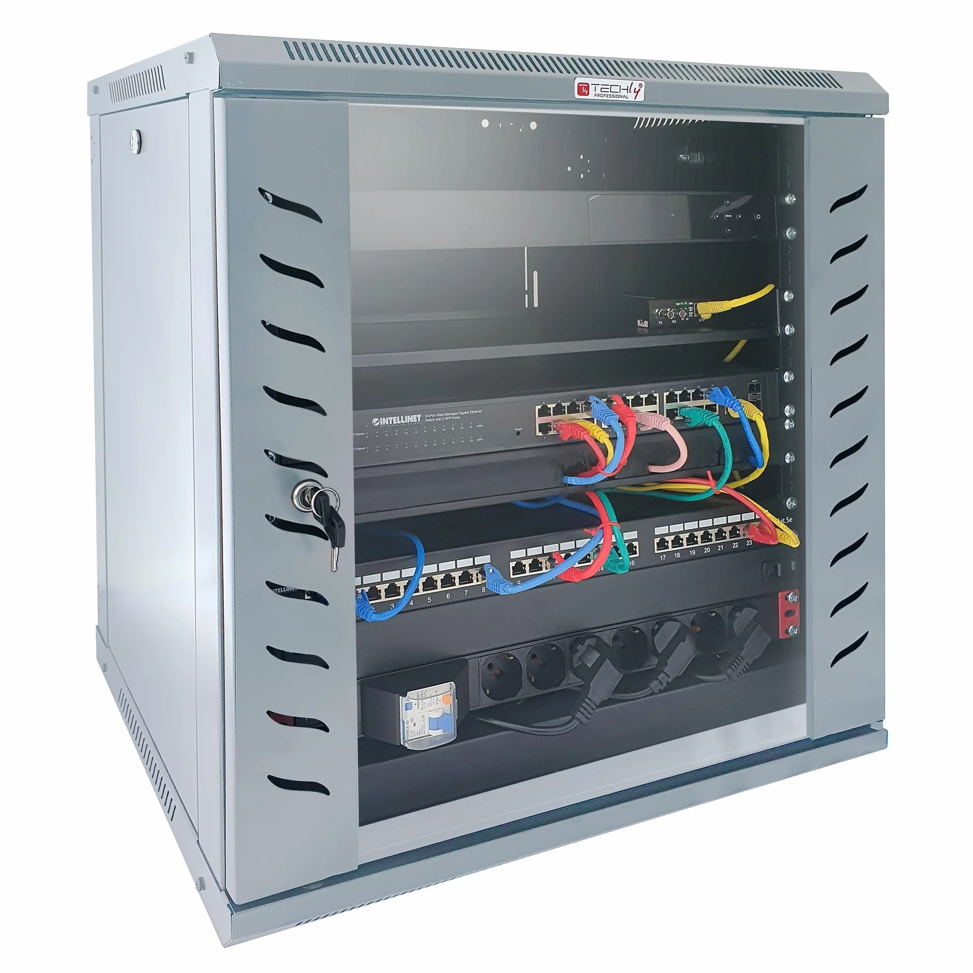 Techly Professional 367386 Armadio Rack 19" a Muro 15 unità P.450 mm Flat Pack Grigio Grigio