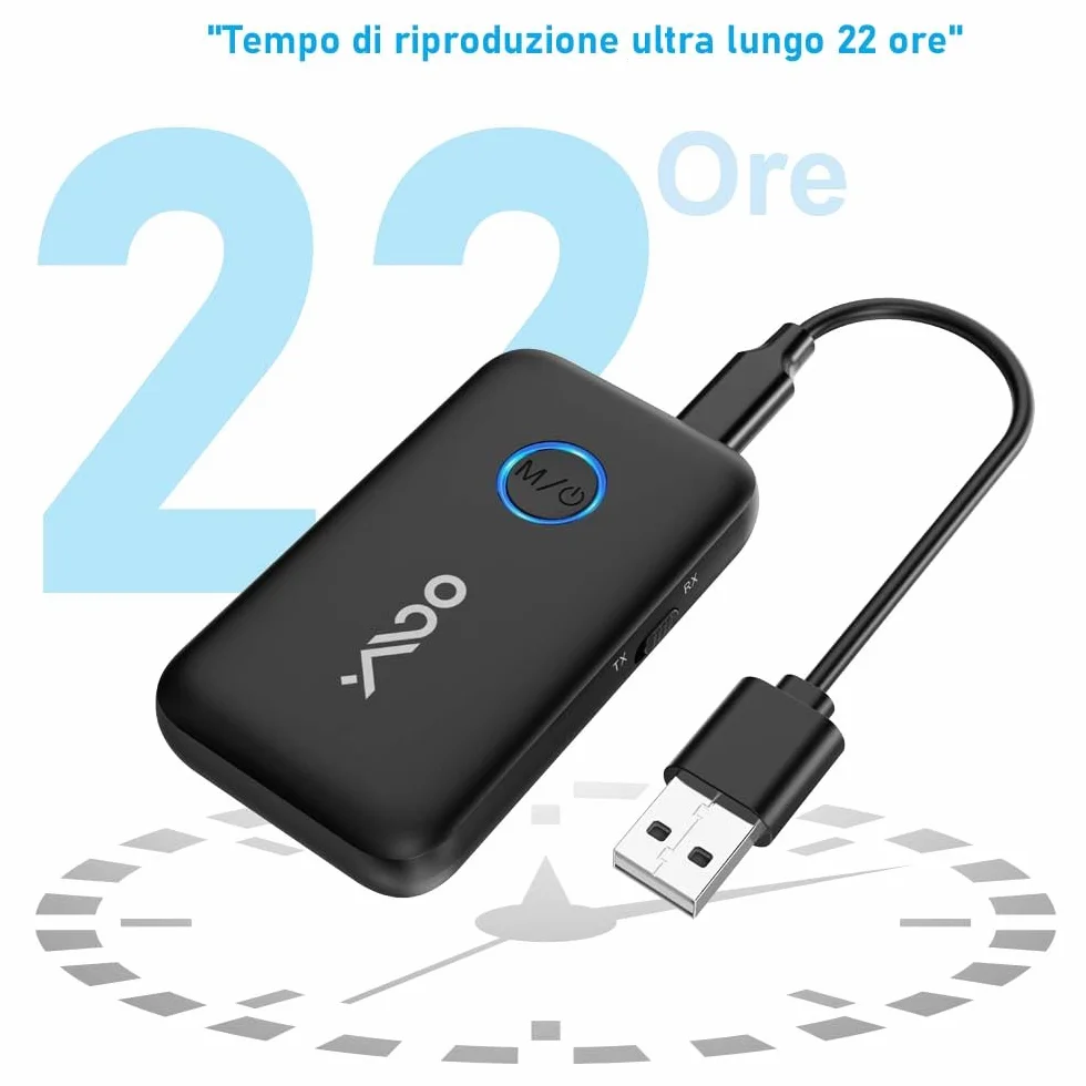 YMOO Trasmettitore Ricevitore Bluetooth 5.3 per TV to 2 Cuffie, Bluetooth Wireless HiFi Audio Trasmettitore Aptx a Bassa Latenza, Adattatore con 3.5mm Jack AUX per Aereo/PC (Nero)
