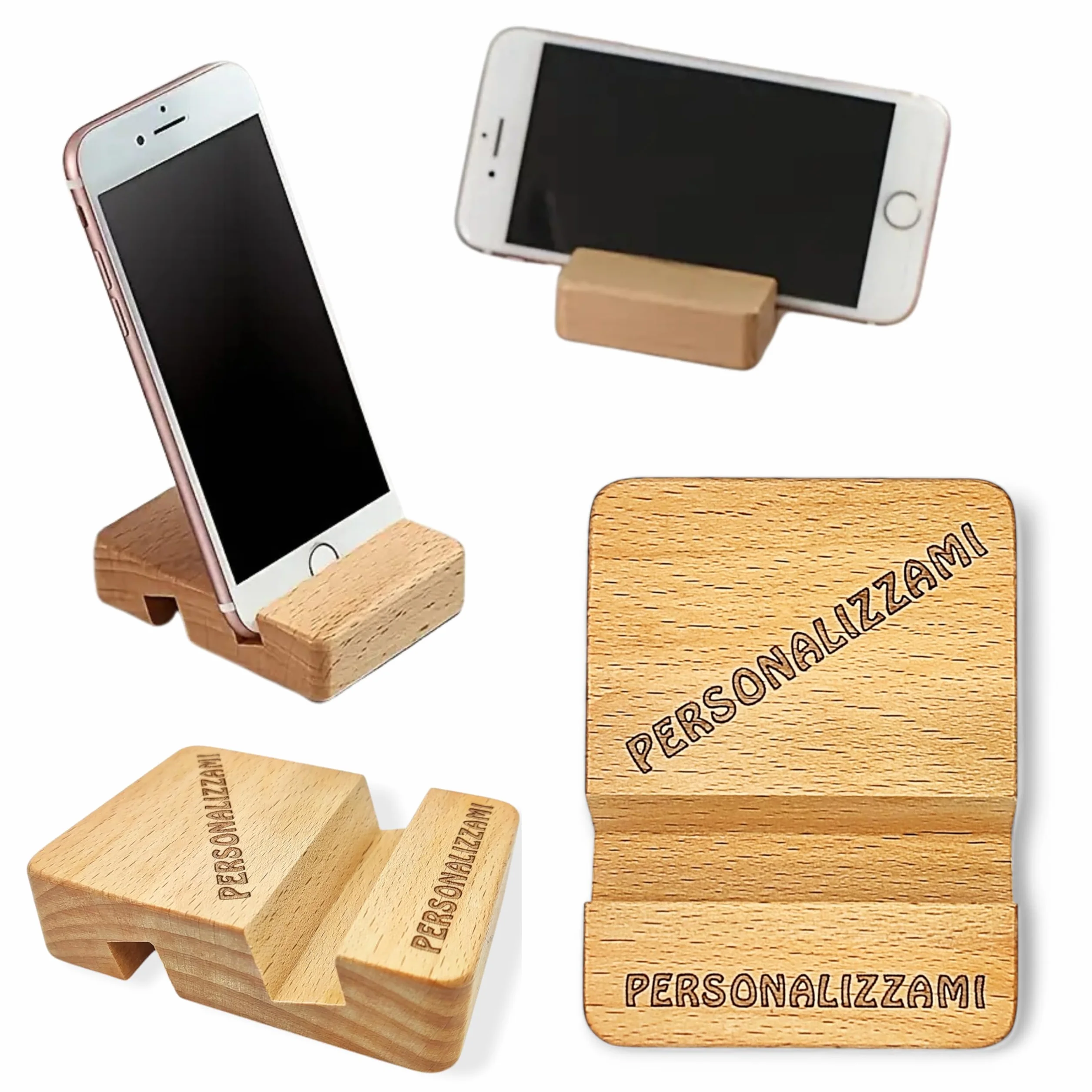 Porta Cellulare Universale da Tavolo in Legno Supporto per Smartphone Doppia Scanalatura per iPhone iPad