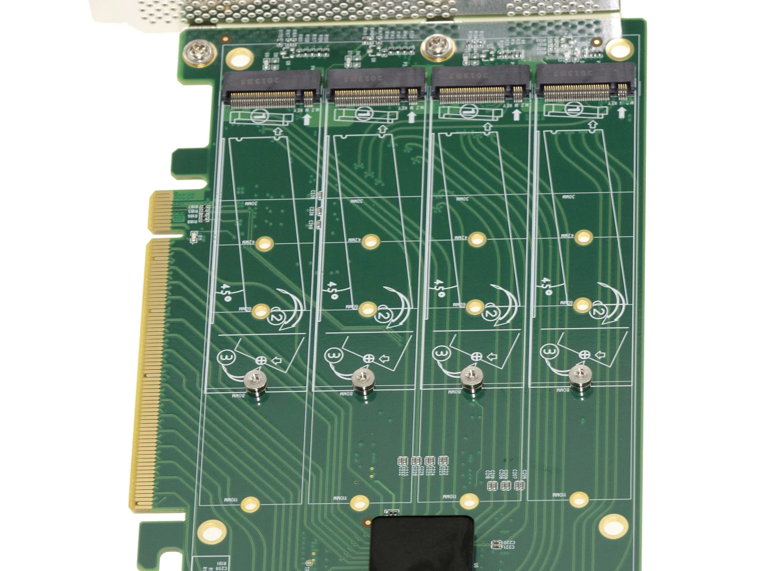 KALEA-INFORMATIQUE Scheda controller M2 PCIe x16 per 4 SSD M.2 NVMe M Key con chipset PLX PEX 8747-32GB per ogni SSD, 128G totali.