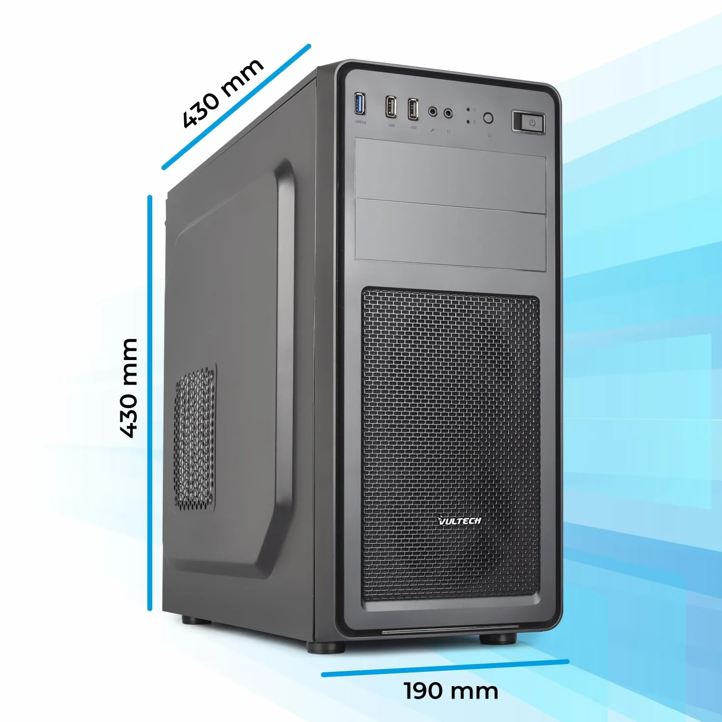 VulTech VCO-A2699 Case ATX senza Alimentatore, Computer Case compatto, Compatibile con MicroATX 1x USB 3.0, 2x USB 2.0, colore nero