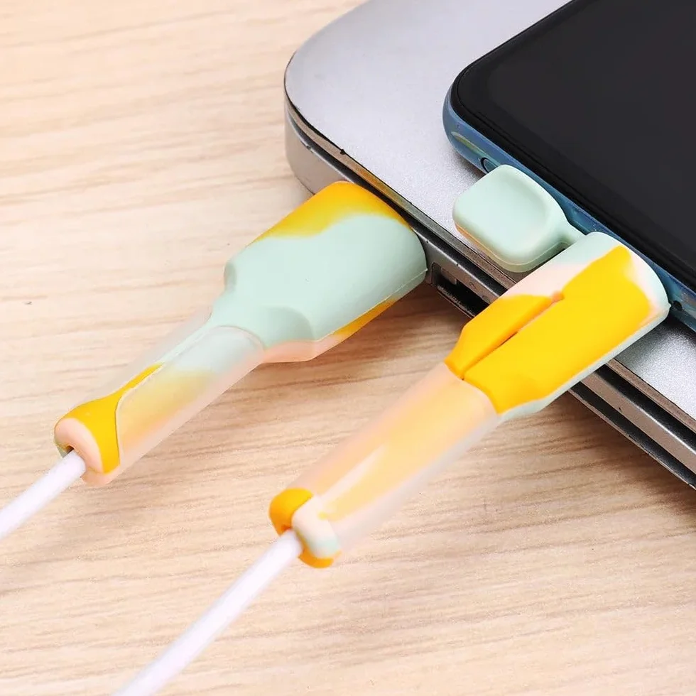 Confezione da 2 protezioni per cavi USB-C in morbido silicone, custodia flessibile per cavo di ricarica, copertura anti piegatura, organizer per cavi per protezione caricabatterie Android, blu, per