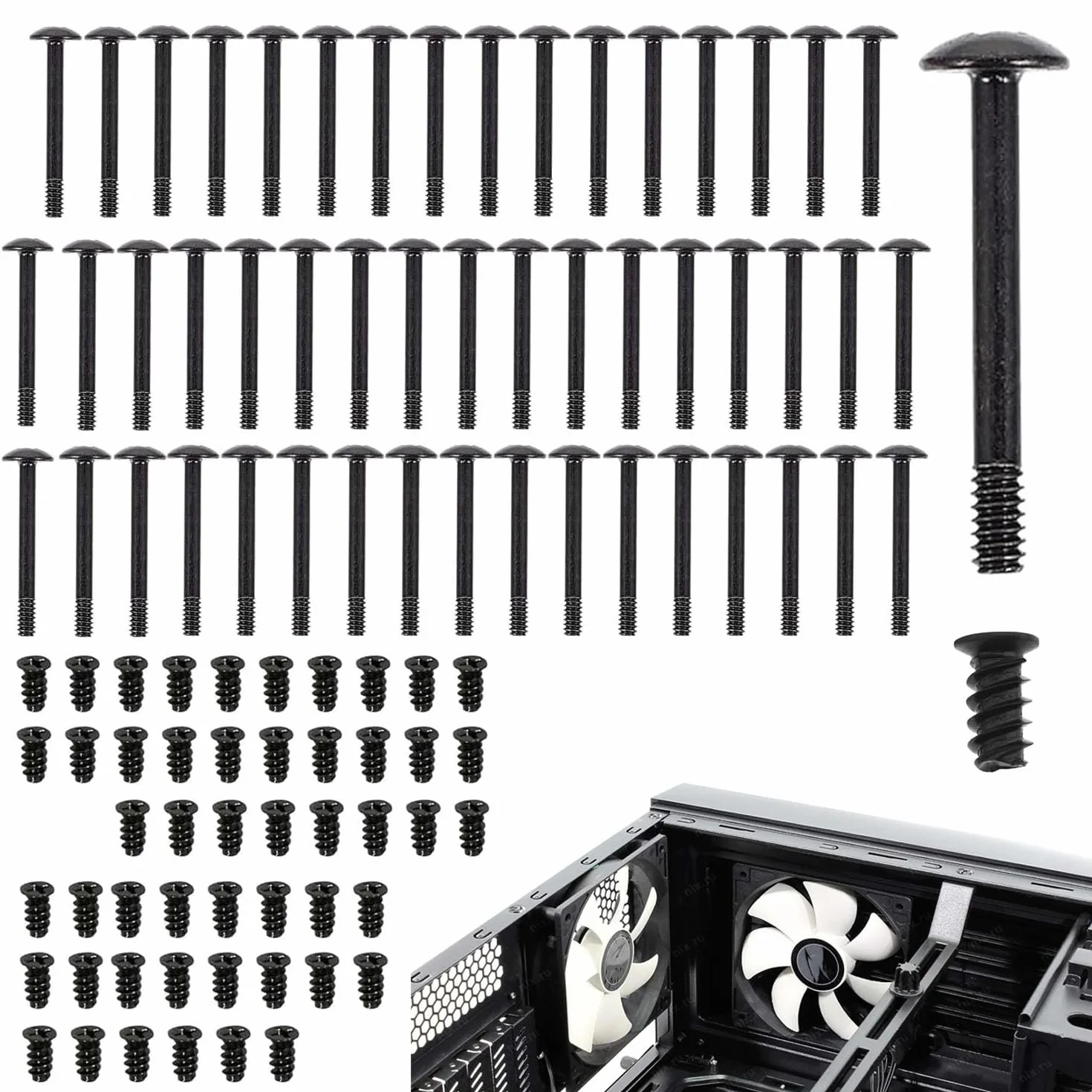 100 Pezzi Kit Viti per Ventole Computer Testa Piatta 2 Tipi Nero