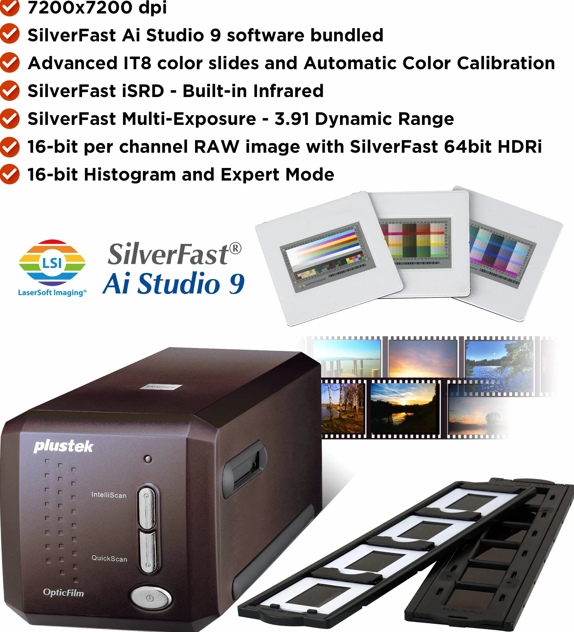 Plustek OpticFilm 8300i Ai skaner filmów i slajdów 35mm z SilverFast Ai Studio 9