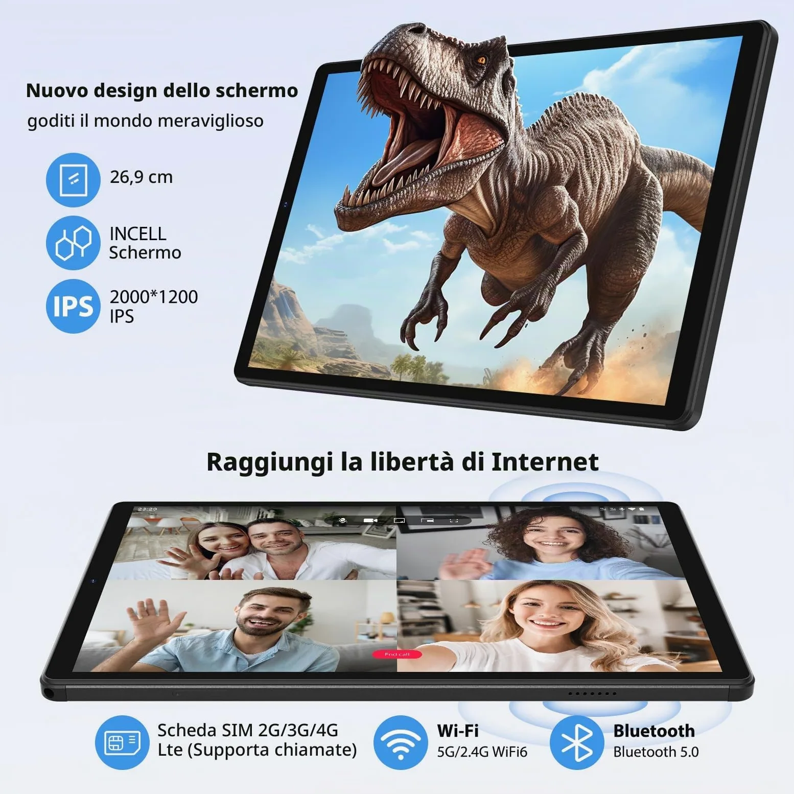 2K Android 15 Tablets, 36GB RAM+512GB ROM (2TB TF), 4G LTE+5G WiFi, Tablet 10,6 Pollici, Octa-Core, 2000 * 1200FHD, 8000mAh, 13MP+8MP, GPS, Tablet in offerta con tastiera ect (Nero)