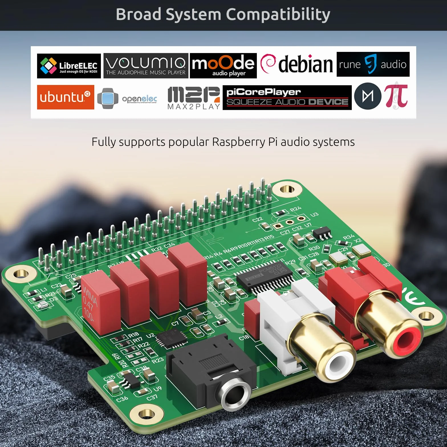InnoMaker Scheda Audio DAC HiFi HAT per Raspberry Pi 5/4/3B+/Zero | PCM5122 384kHz/32bit con DOP | Doppi Oscillatori, Uscita RCA/3.5mm (112dB SNR)