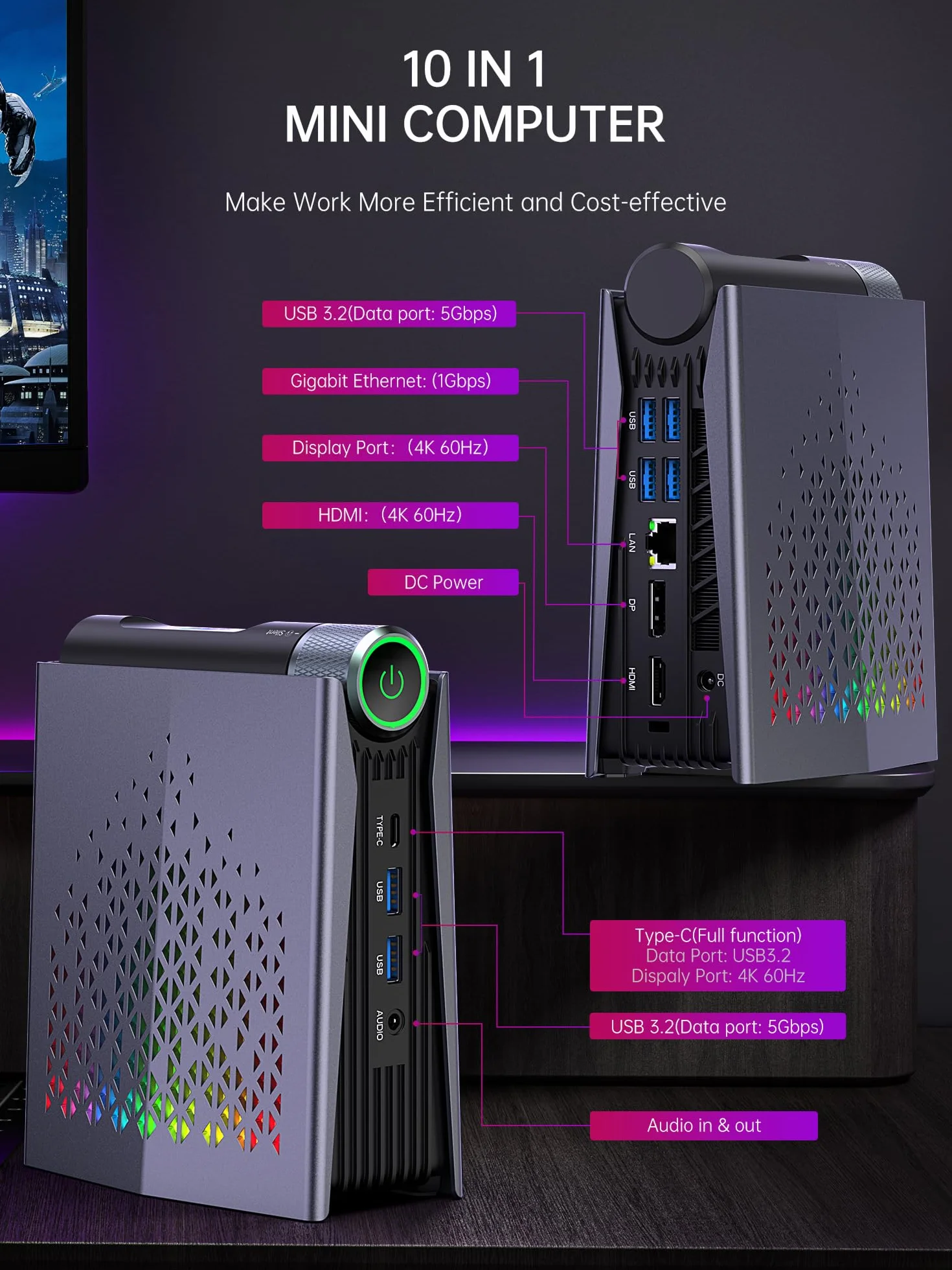 ACEMAGICIAN S3A Mini PC Gaming AMD Ryzen 9 6900HX 32GB DDR5 1TB NVMe SSD W11 Pro Triple Display HDMI DP Type-C WiFi 6 BT5.2