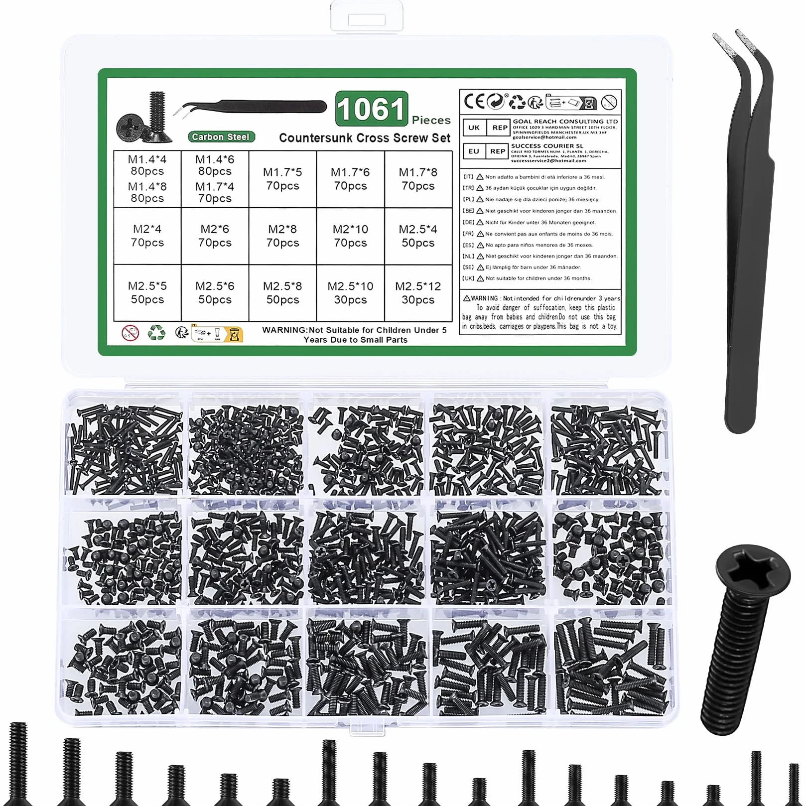 Set di Viti per Laptop M1.4 M1.7 M2 M2.5 + Pinzetta, Viti a Testa Svasata per PC