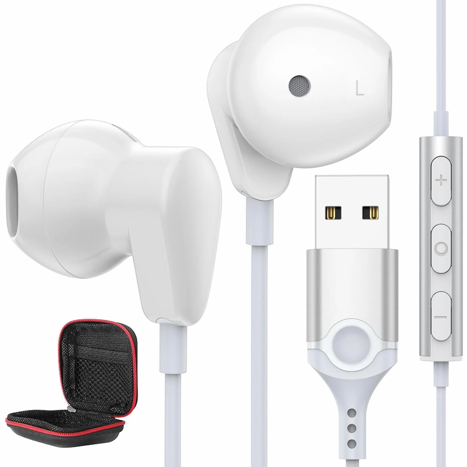 Cuffie USB per Computer,Auricolari PC con Filo con Microfono Cancellazione Rumore In Ear Auricolare Gaming con Funzione di Disattivazione Audio Controlli per Streaming Live Office Chromebook Windows