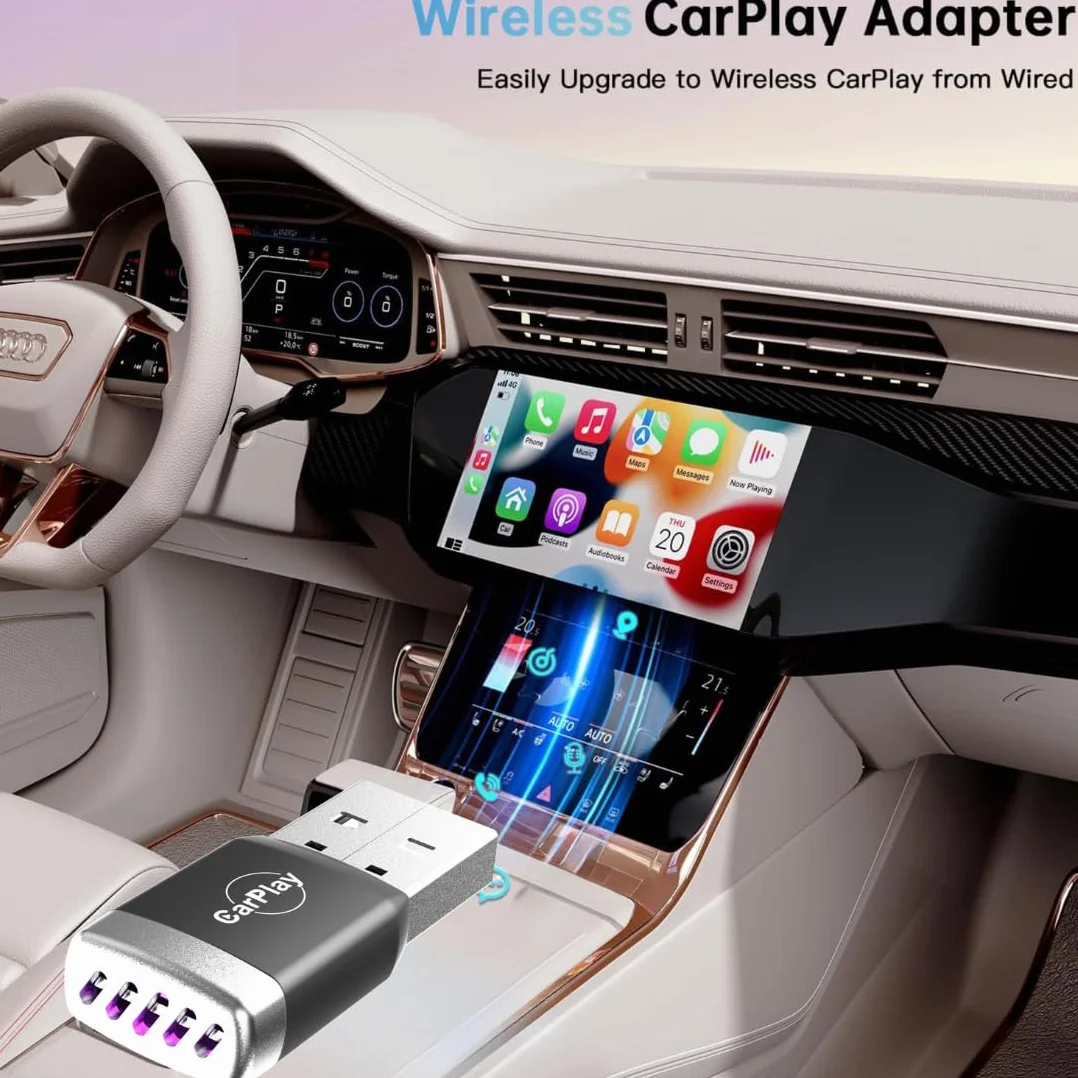 MINI Adattatore CarPlay Wireless per iPhone 2026, Connessione Bluetooth 5.3 Stabile, Wi-Fi 6 Dual Band ad Alta Velocità, USB-A/USB-C, Compatibile iOS 10+