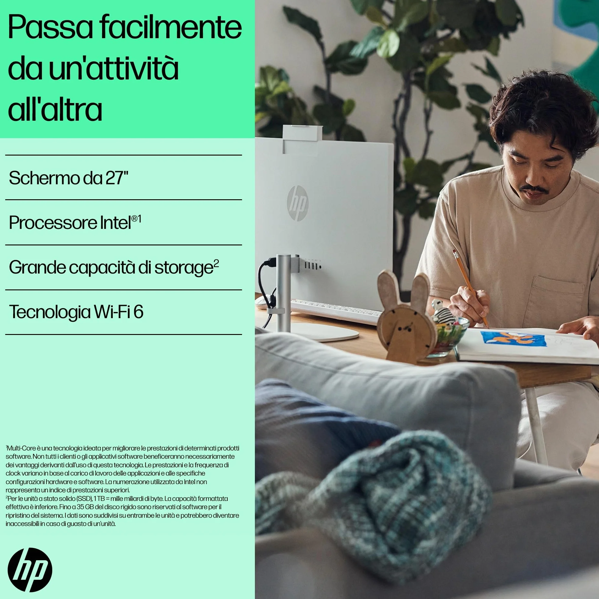HP All-in-One 27-cr0003sl Intel Core i5-1335U 8GB RAM 512GB SSD Intel Iris Xe 27" FHD IPS Wi-Fi 6 Windows 11 Bianco