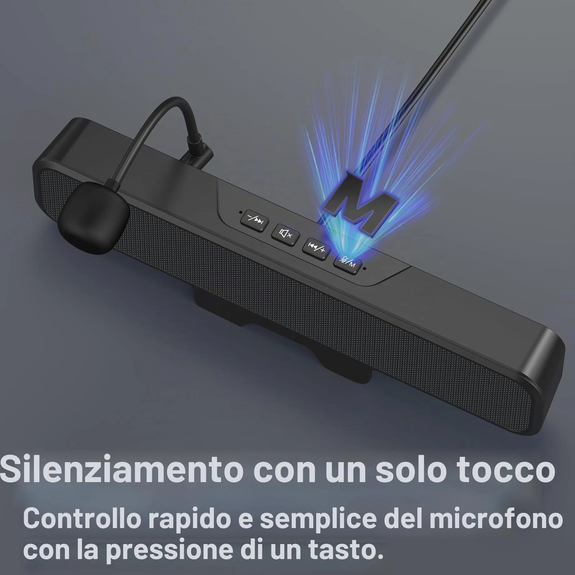 Inwa Altoparlante per PC, altoparlante USB con microfono, stereo e basso, spegnimento muto a un pulsante, clip plug and play per monitor PC, desktop, laptop e Mac (nero)