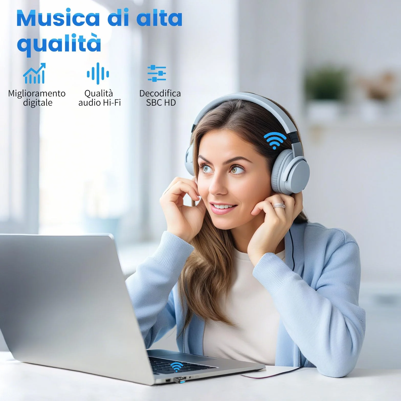 Adattatore Bluetooth 5.4 USB per PC, ricevitore Bluetooth Dongle a bassa latenza, Plug & Play, compatibile con Windows 7/8.1/10/11, computer desktop e laptop, mouse, tastiera, cuffie