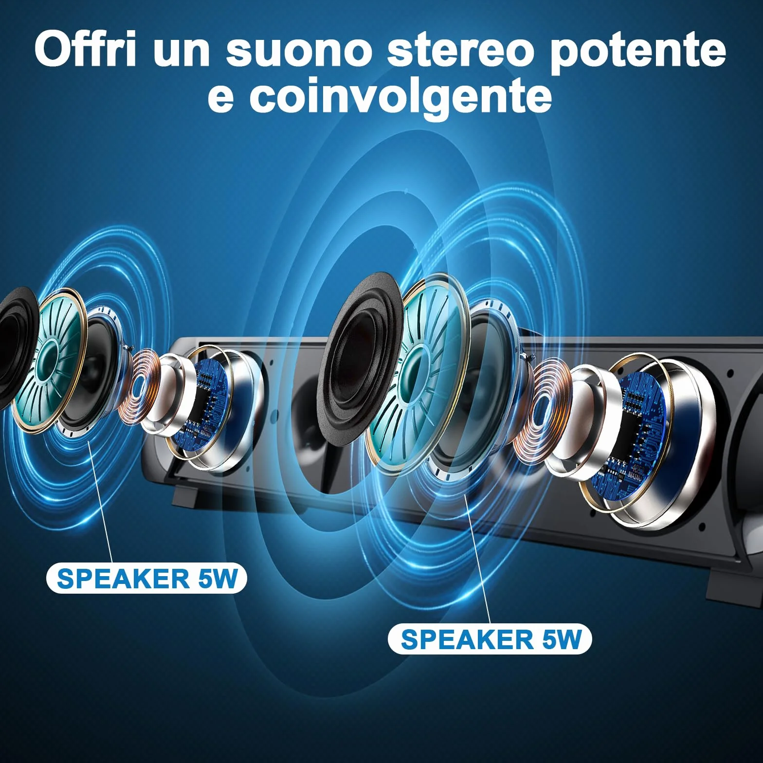 Altoparlante USB, soundbar per PC HPYLIF H, altoparlante da gioco per computer con audio stereo surround, luce RGB colorata, soundbar cablata per notebook, PC, laptop, desktop - plug and play