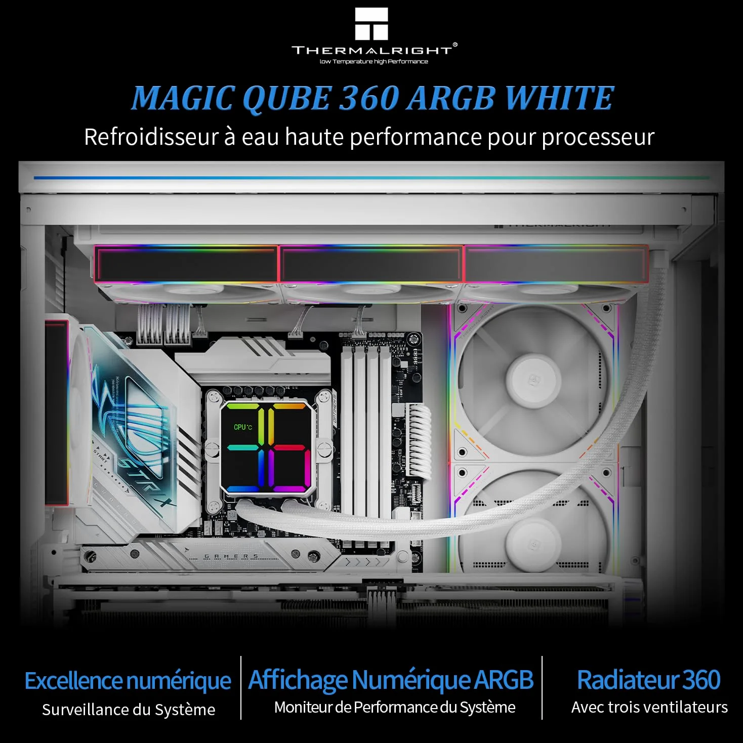 Thermalright Magic Qube 360 ARGB White - Raffreddatore per CPU 360 Aio, tre ventole TL-M12QW PWM, testa di raffreddamento digitale per AM4/AM5, Intel LGA1851/1700/1150/1151/1200