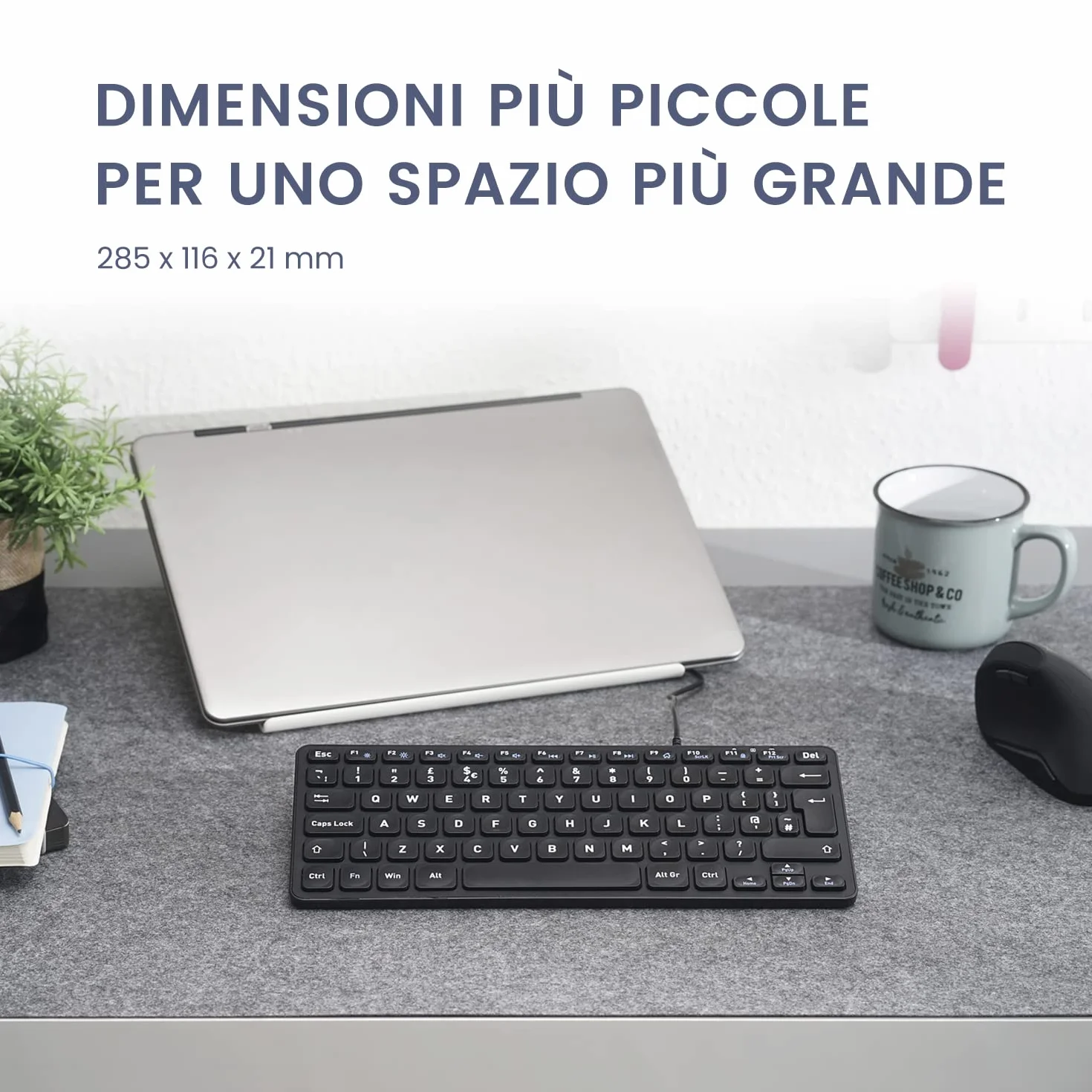 Perixx PERIBOARD-432 Mini tastiera cablata USB - Tasti a forbice tipo X -a stampa grande - Layout Italiano