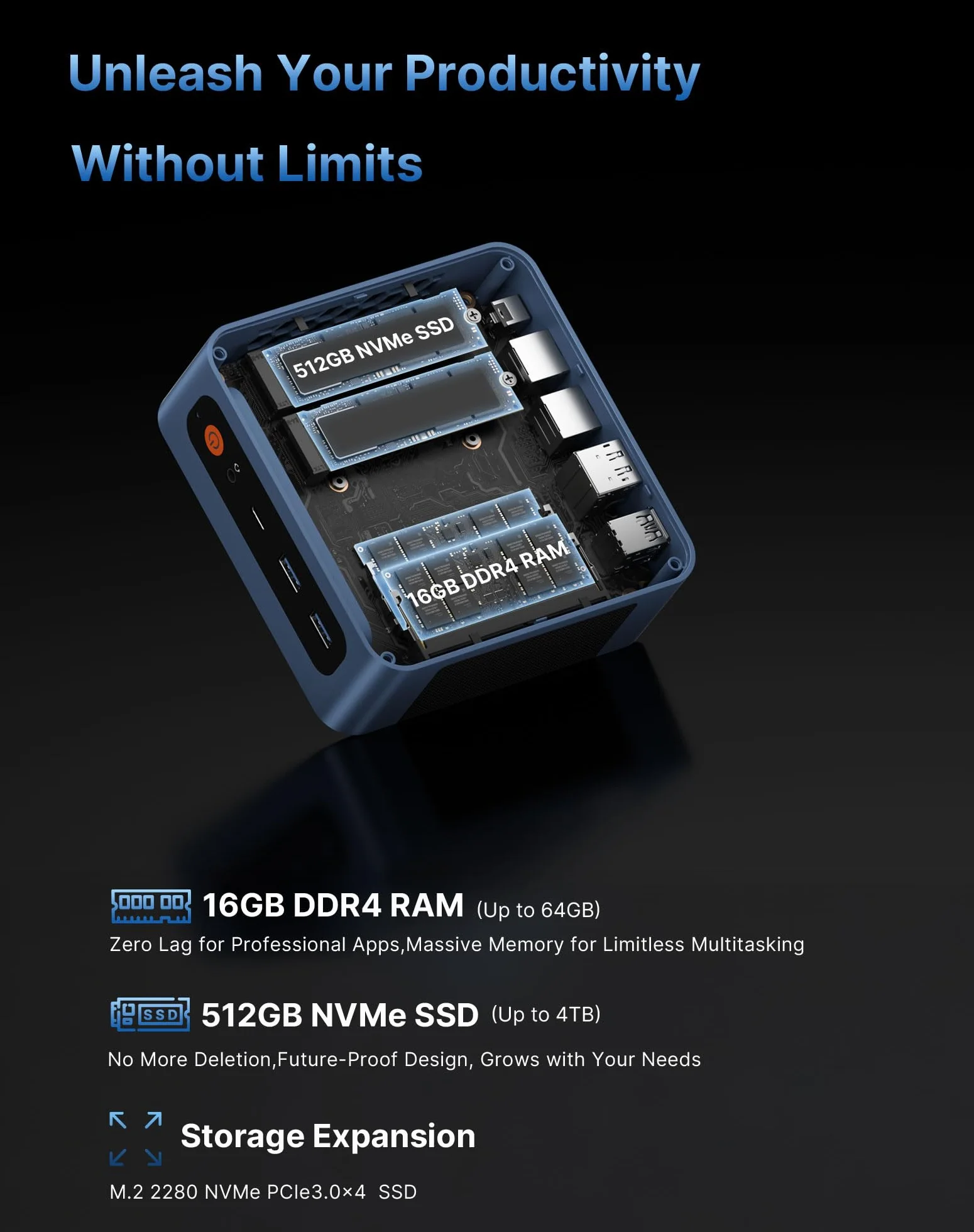 BOSGAME E5 Home-Office-Mini PC, Ryzen 5300U (Supera 4300U/N150, Fino a 3.8GHz), 16GB DDR4 RAM 512GB NVMe SSD Mini Desktop, HDMI/DP/USB-C, Triplo Display 4K, Doppia LAN, WiFi 5, BT5.0, Mini Computer