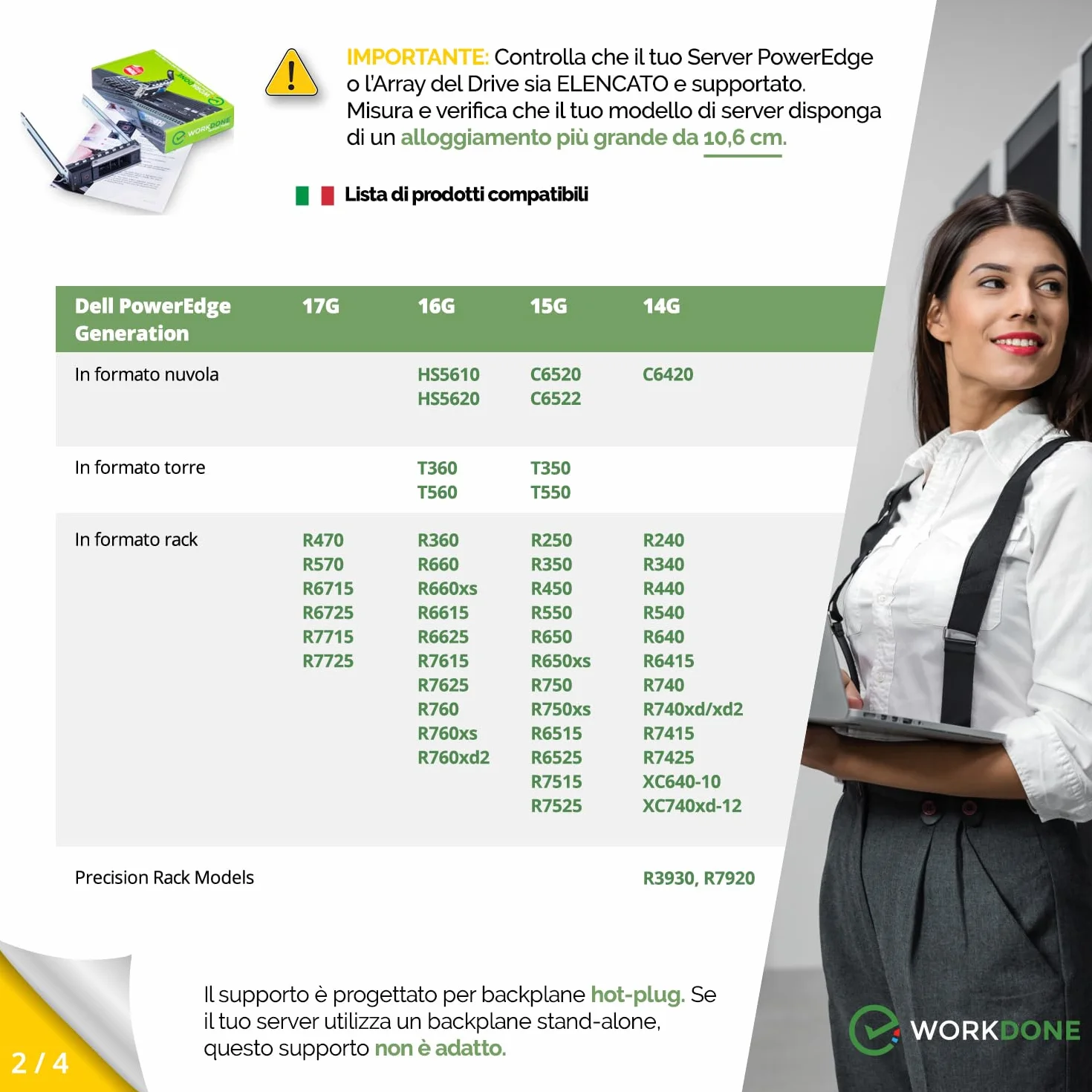 WorkDone Caddy per disco rigido da 3,5 pollici Compatibile con PowerEdge Dell - R340 R440 R540 R640 R740 R6415 R7415 R7425 X7K8W di 14° generazione - Vassoio della staffa Hot Swap contenitore