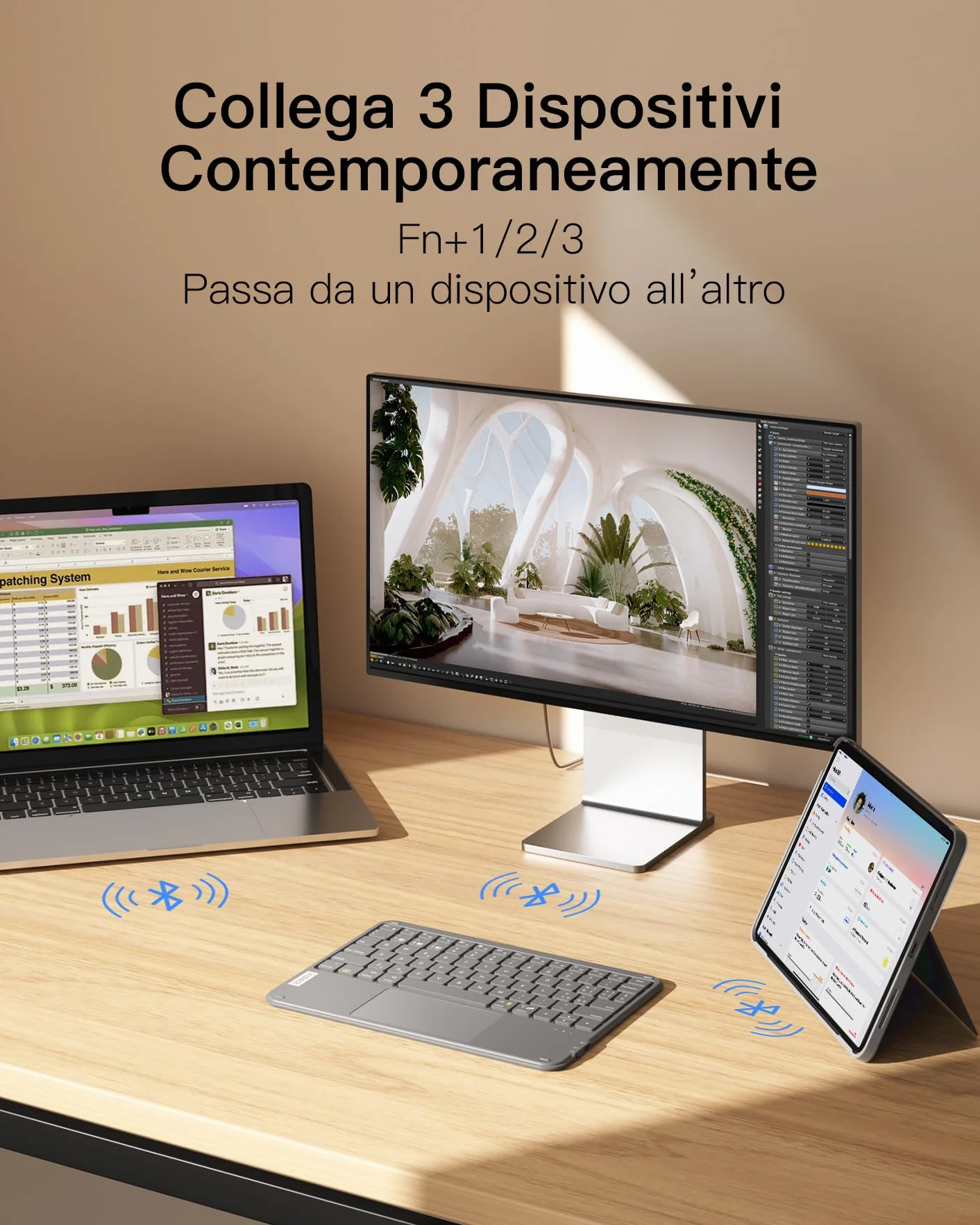 Inateck Tastiera Bluetooth con Touchpad Integrato, Tastiera Wireless Ultra Sottile per Tablet PC iPad, QWERTY Layout Italiano Ricaricabile, Compatibile con Windows iPadOS Android, Grigio