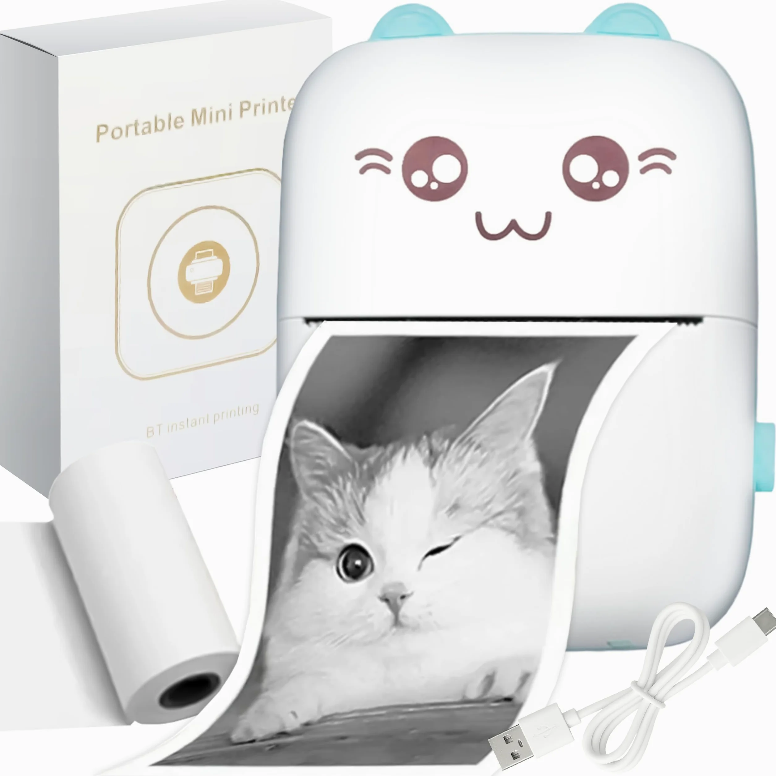 KRUMAD Mini stampante wireless, stampante termica portatile Bluetooth, 200 DPI, stampa fotografica, compatta, perfetta come regalo per adolescenti e stampa di foto per telefono