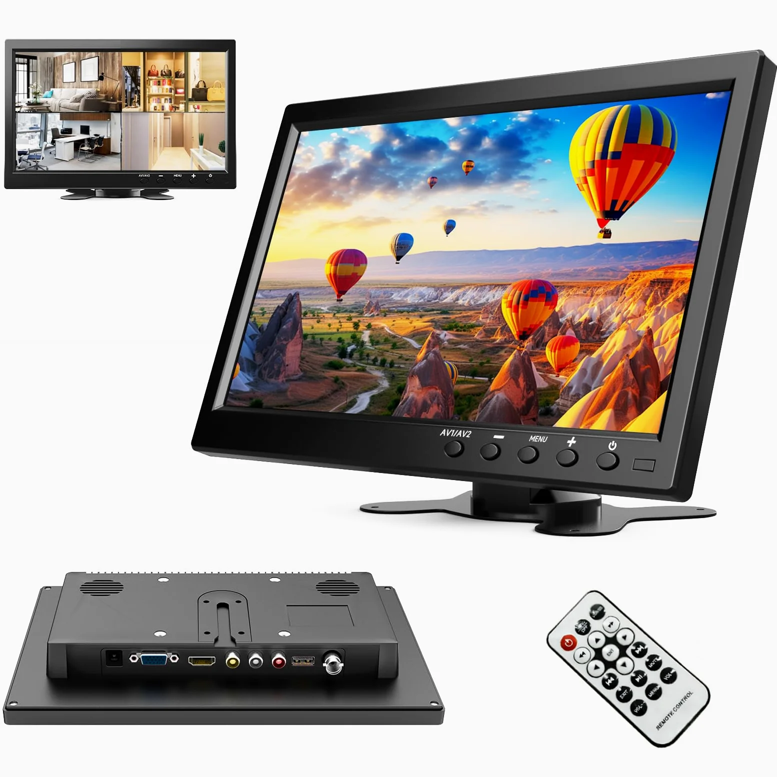 podofo Mini Display IPS da 10,1 pollici, monitor portatile per Raspberry Pi/espansione PC/sorveglianza/inversione di immagine, con ingresso HDMI/VGA/AVI/BNC/USB, monitor HDMI per giochi, DC 9-30V