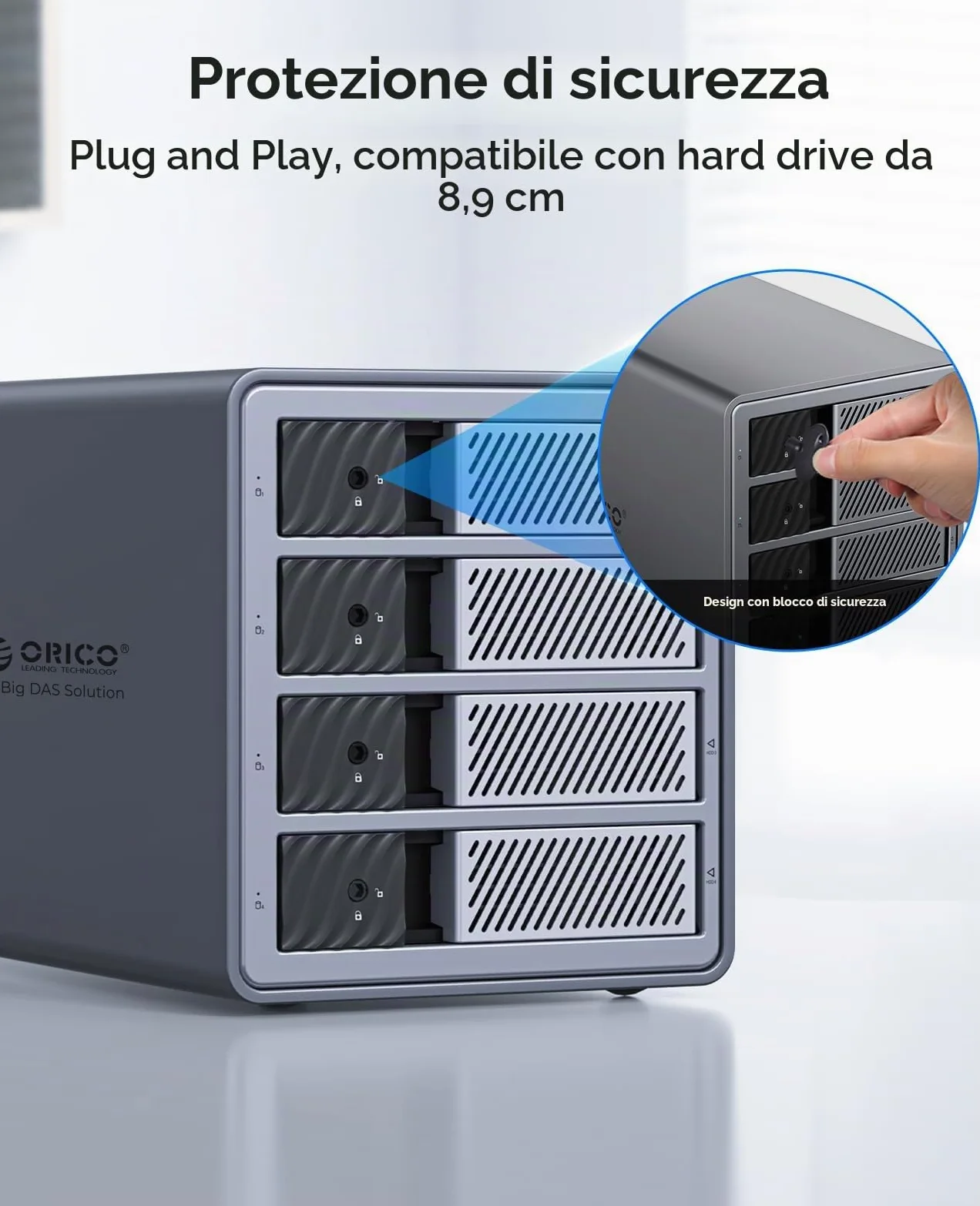 ORICO Docking Station per Disco Rigido Alluminio da 3,5 Pollici SATA a USB 3.0, 4 Slot per SSD/HDD, con Alimentatore e Ventola, Compatibile con MacOS e Windows (9848U3)