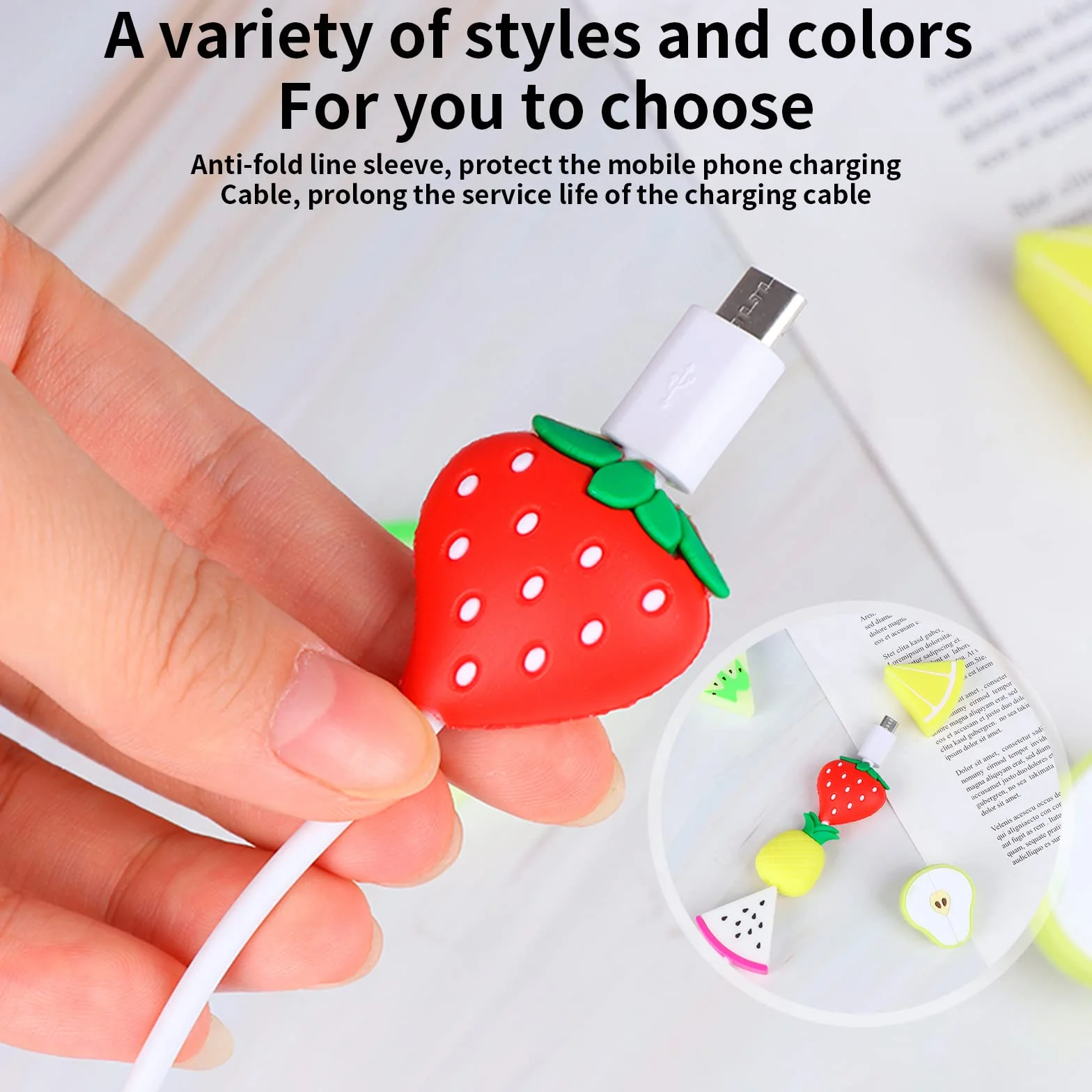 18 Pz Cable Protector, Cable Cord Protector Prevenire la Rottura del Cavo Frutta Fumetto Protezione Cavo Carica Cellulare USB Accessorio di Protezione Impedisce la Rottura del Cavo