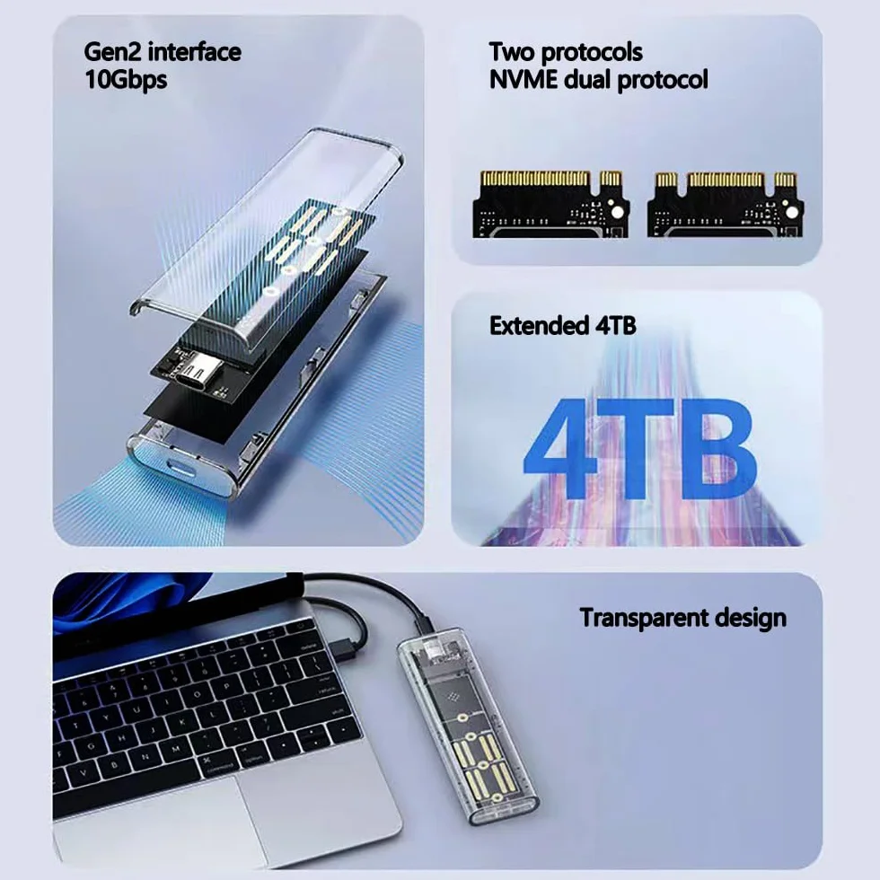 Case ssd M.2 nvme ssd usb case nvme,adattatore ssd m2 nvme usb lettore hard disk esterno USB 3.1 Gen2 ssd case per PCIe M-Key SSD 2230/2242/2260/2280 con UASP adattatore m2