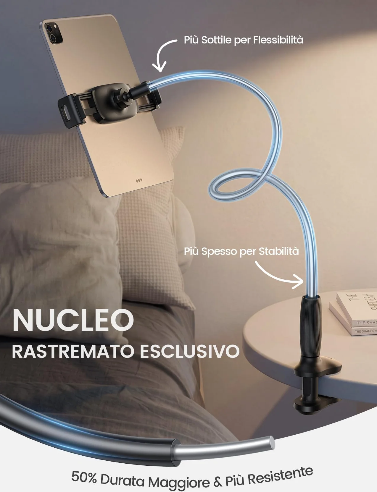 Lamicall Supporto Tablet con Collo di Cigno 85cm Braccio Flessibile 360° Rotazione per iPad Pro/Air/Mini Kindle 4,7-13"