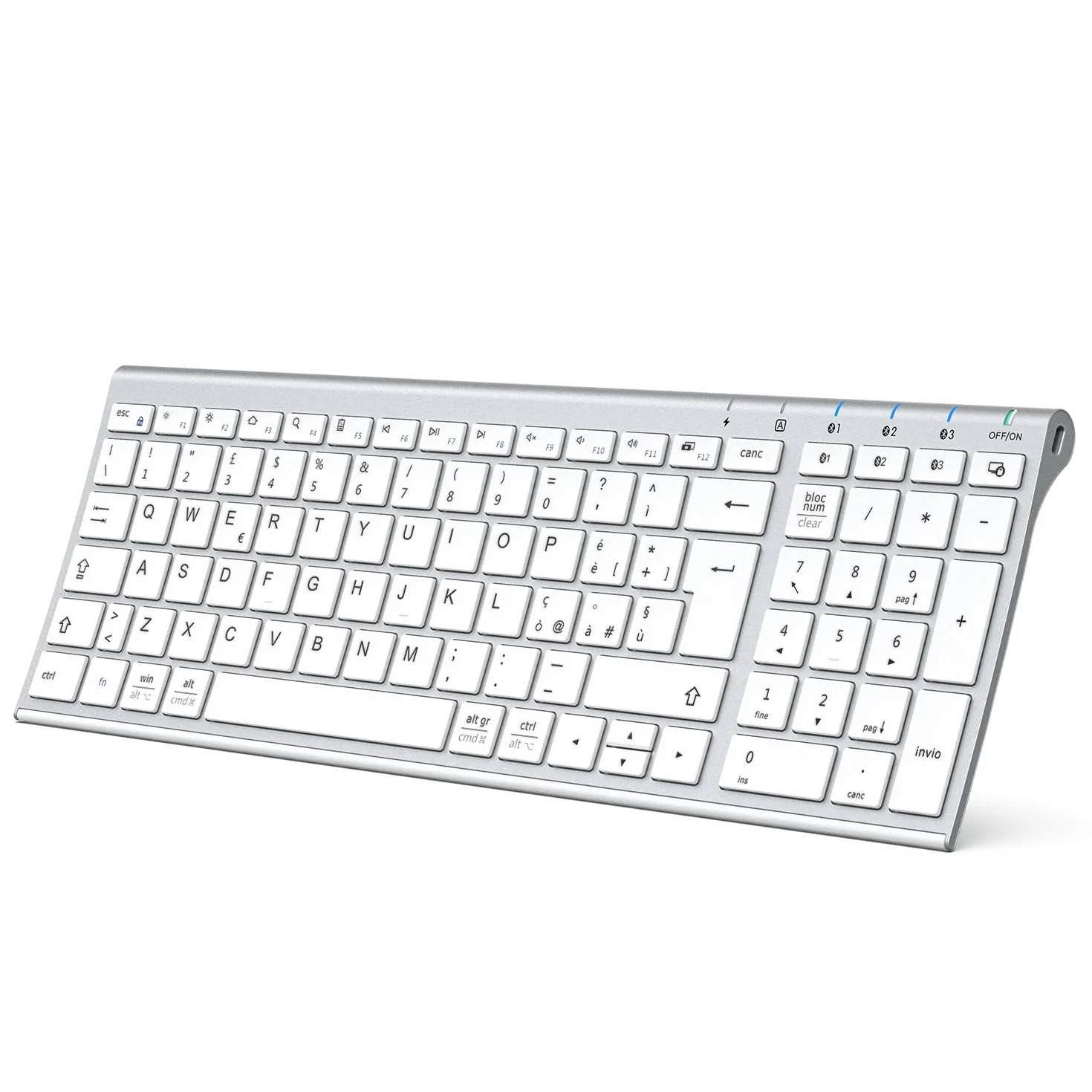 iClever Tastiera Bluetooth, Tastiera Ricaricabile Multi-Dispositivo Bluetooth 5.1con Connessione Stabile per Mac OS, Android, Windows (Silver)