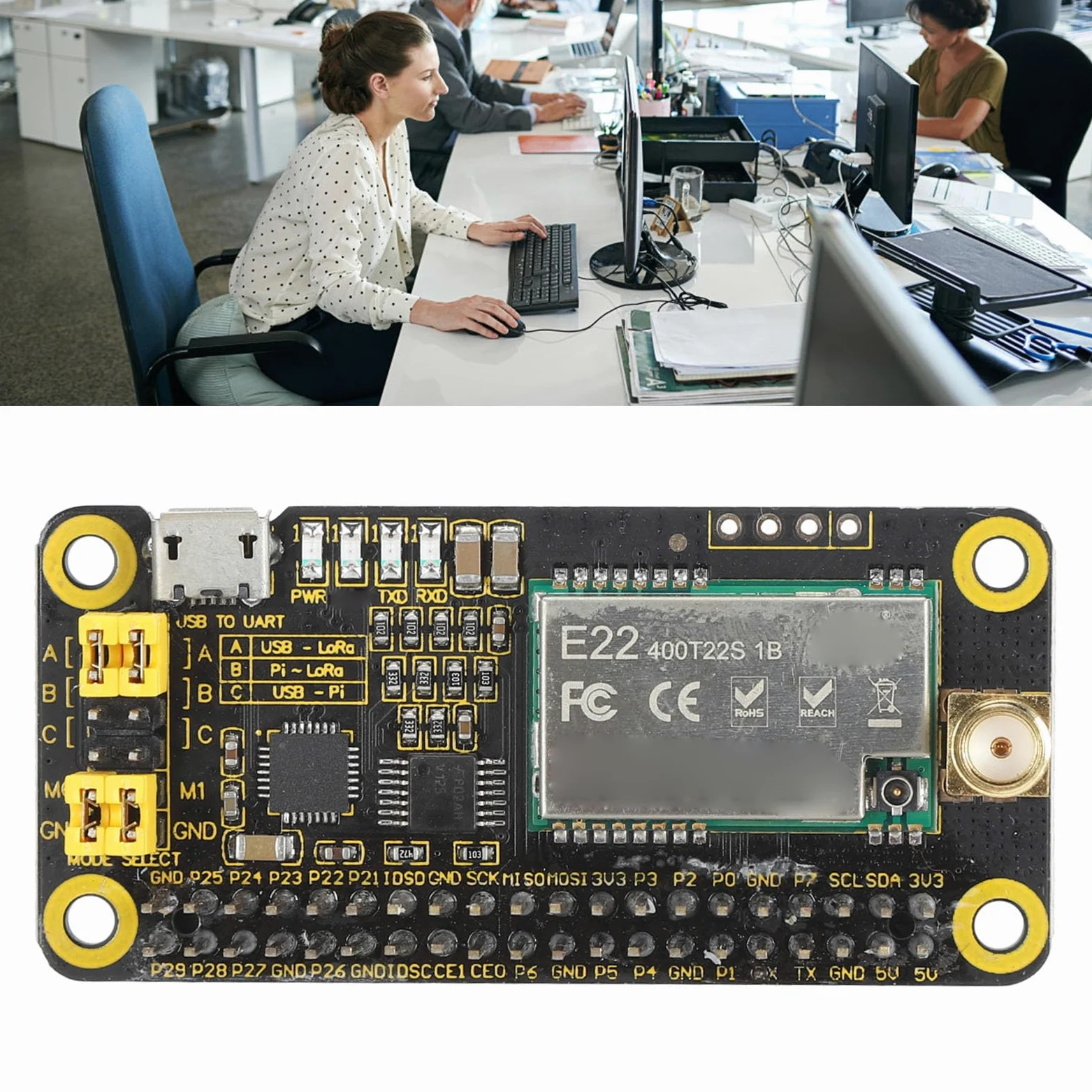 Fabater Lora Hat SX1268, Modulo Wireless da 5 Km, Basso Consumo Energetico con Interfaccia UART per la Comunicazione