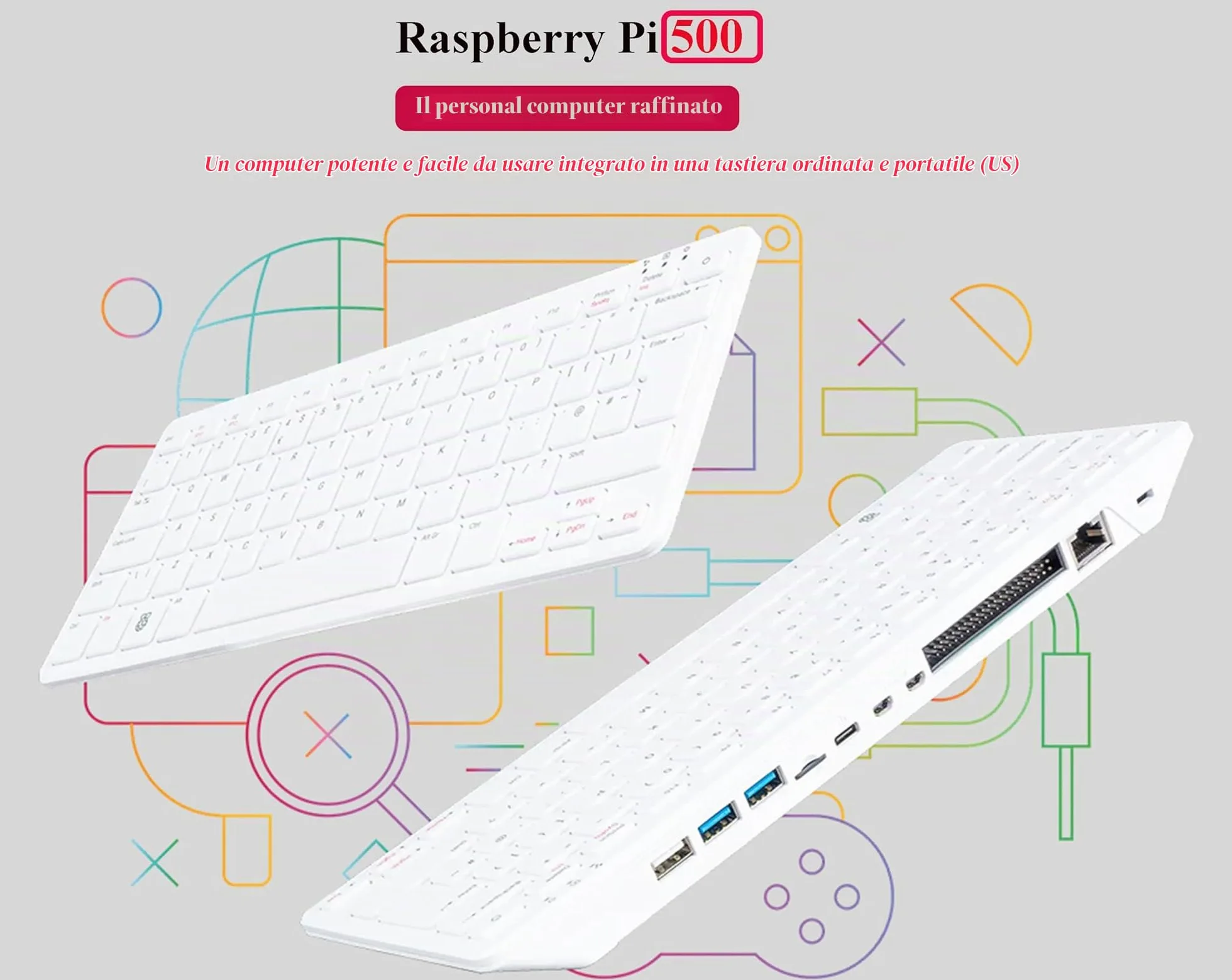 Kit base Pi 500 compatibile con Raspberry Pi 500, potente tastiera computer, stesso processore quad-core a 64 bit, supporto WiFi/Bluetooth, viene fornito con scheda micro SD ufficiale da 32 GB (6