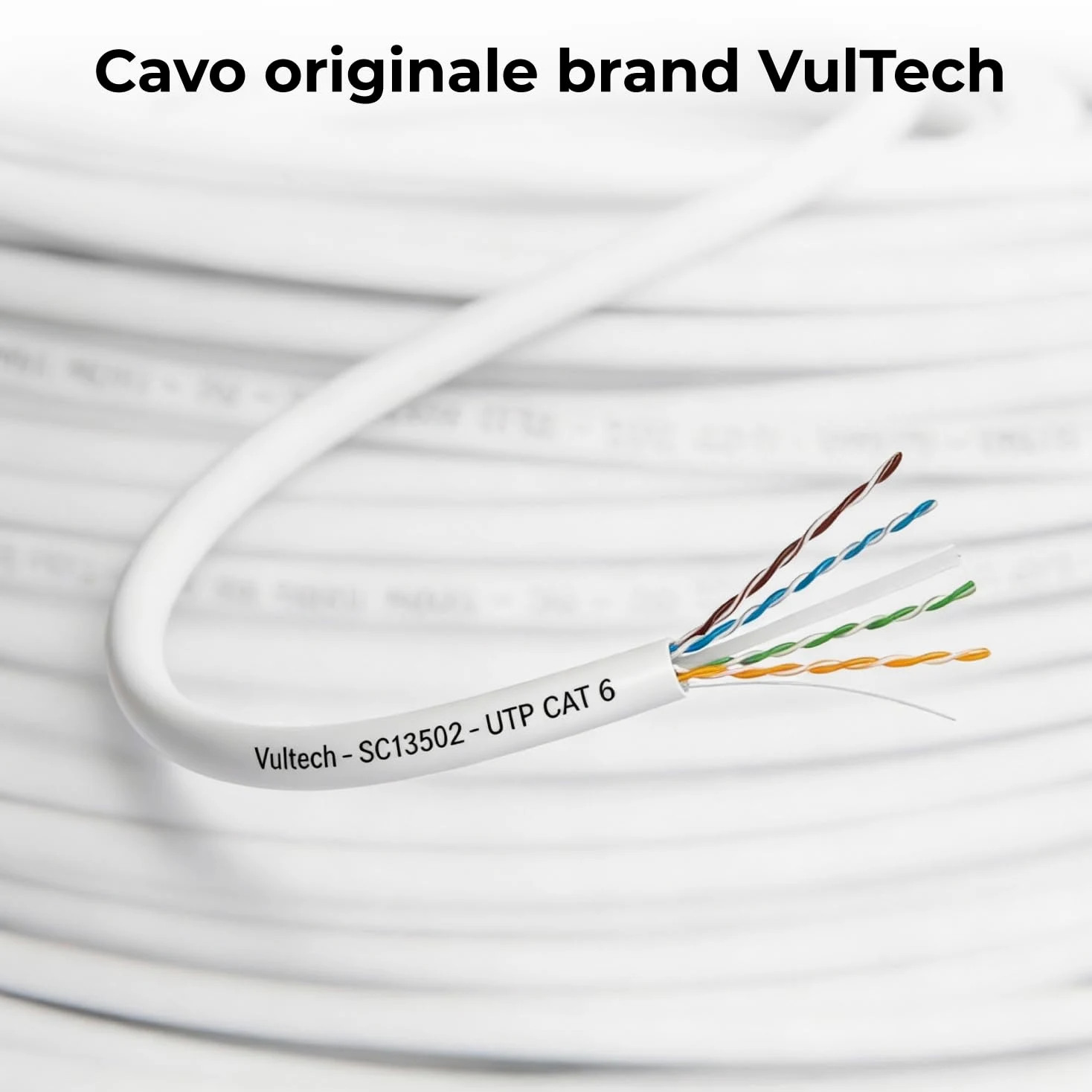 VulTech SC13502-100 Bobina Matassa Lan Categoria 6 UTP 100 Metri 23AWG Ethernet cavo rete impianti alta velocità 1Gbps 100m Cat6, 100 Ohm, 250Mhz, 10/100/1000 Mbps