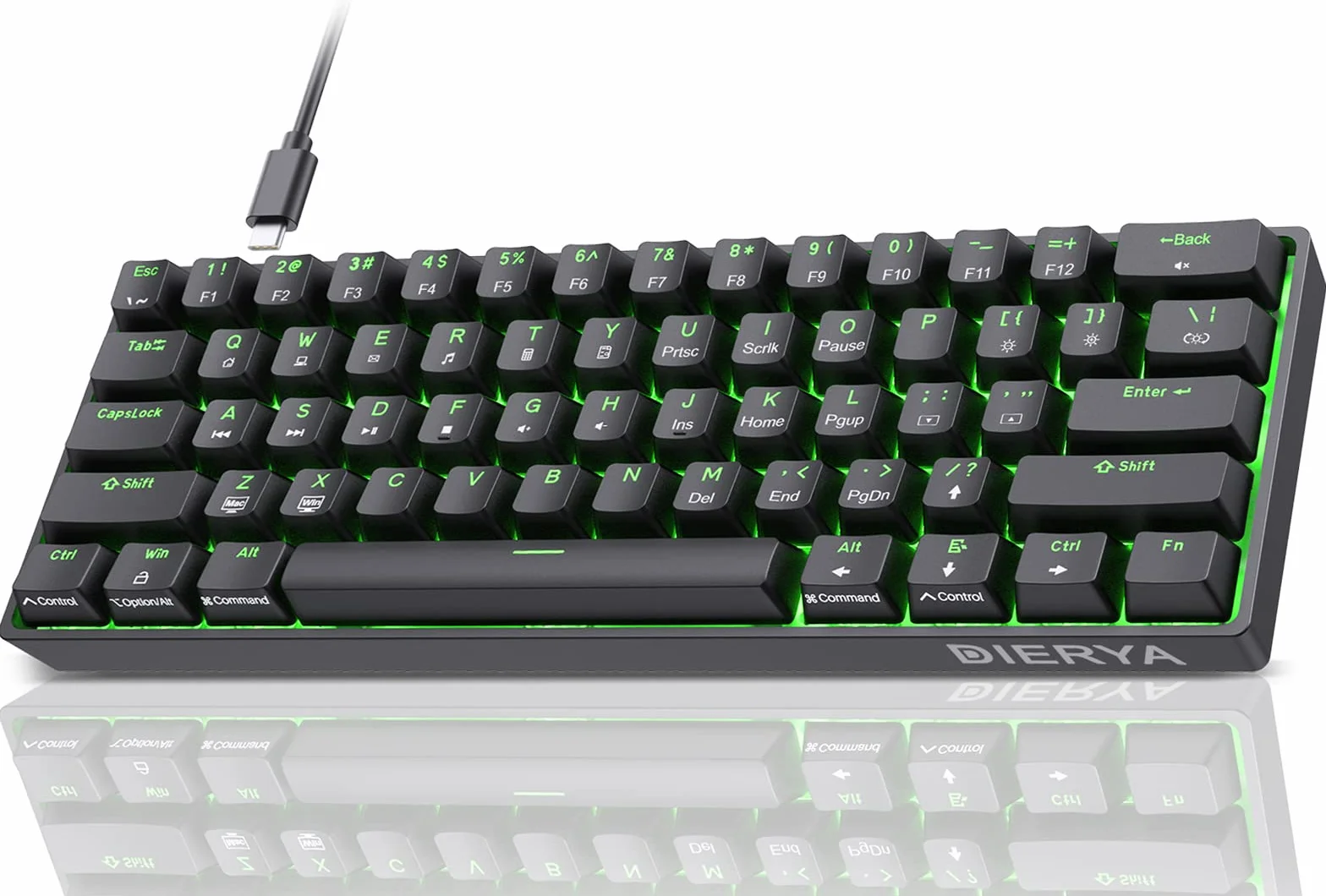 Dierya Tastiera da Gaming Meccanica al 60% con Interruttori Meccanici Lineari,DK61se Keyboard Gioco Monocromatico RGB Type-C Mini Compact 61 Tasti Anti-Ghosting（Layout US,QWERTY） Nero