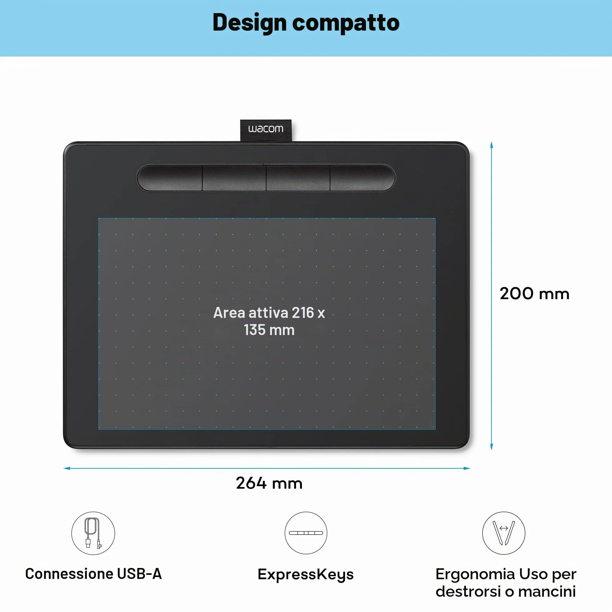 Wacom Intuos Medium Tavoletta Grafica – Tablet con Penna per Dipingere, Disegnare ed Editare Foto con penna sensibile alla pressione, Adatta per l’Home Office e l’E-Learning, Nero