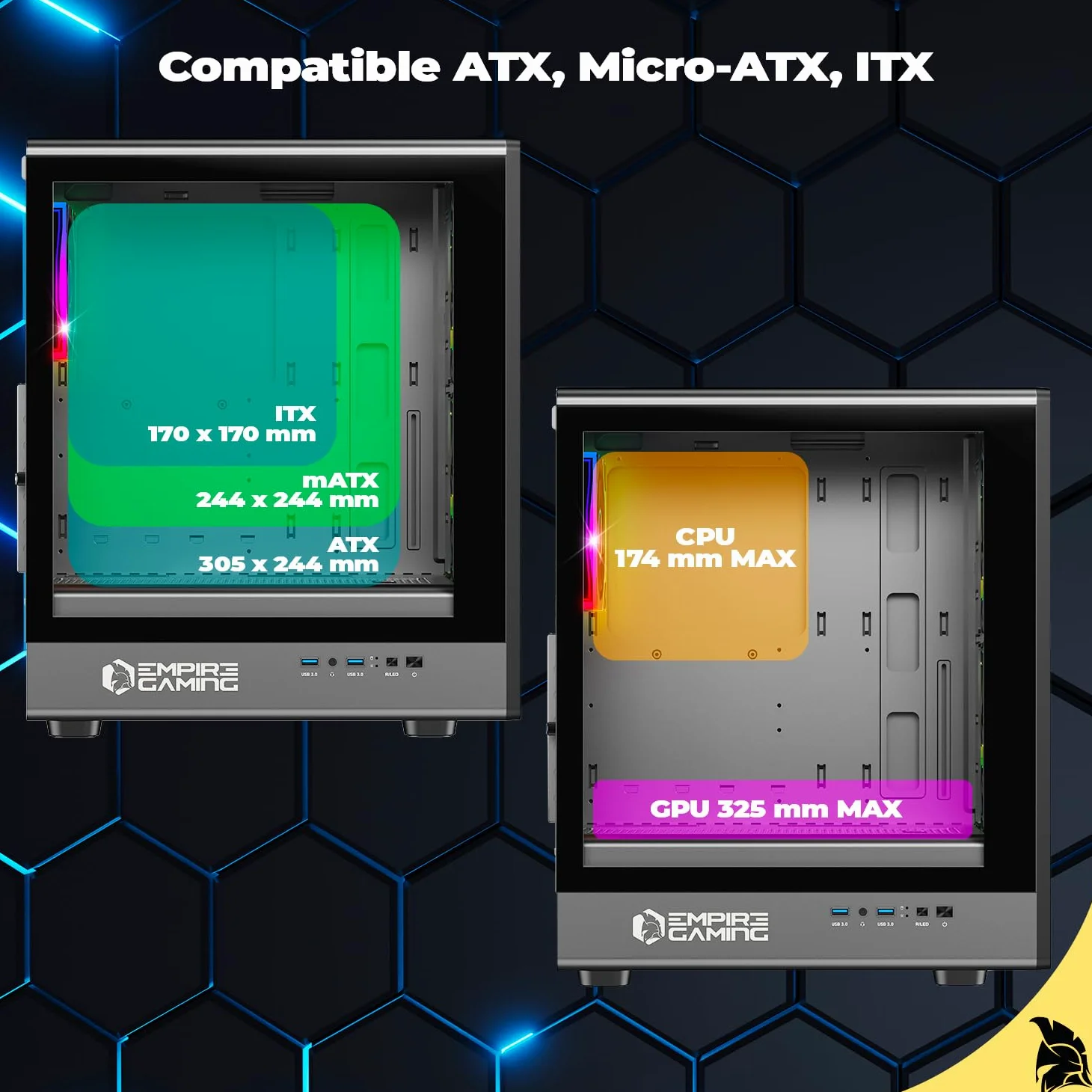 EMPIRE GAMING EC256 - Case PC Gaming Mid Tower ATX/mATX/ITX, frontale Airflow, 4 Ventole ARGB 120 mm Preinstallate + HUB PWM, Vetro Temperato, GPU 325 mm, Watercooling 240 mm, 2xUSB 3.0