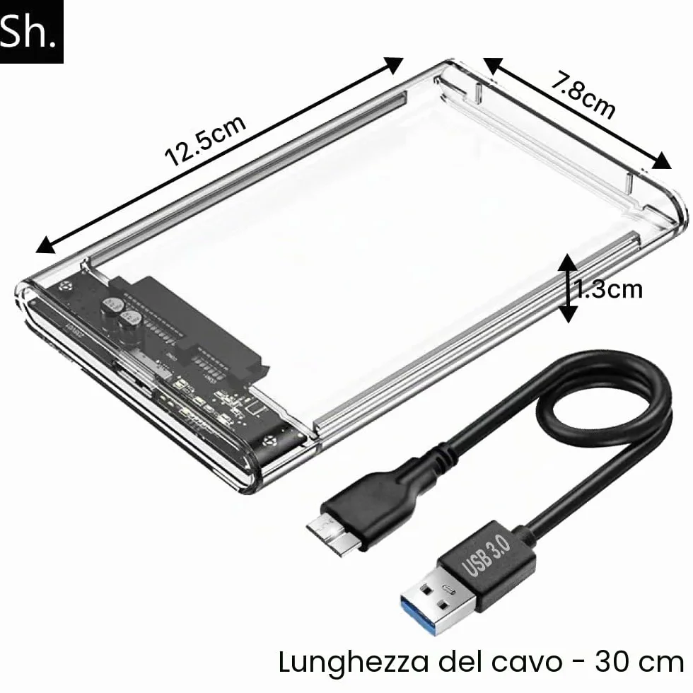 Sh. Case SSD HDD Hard Disk Esterno 2.5" SATA USB 3.0, 5Gbps Supportato UASP, Custodia SSD/HDD Portatile, Box Esterno per Disco Rigido, Adattatore SATA USB 3.0 per Laptop/PC/PS4/Xbox
