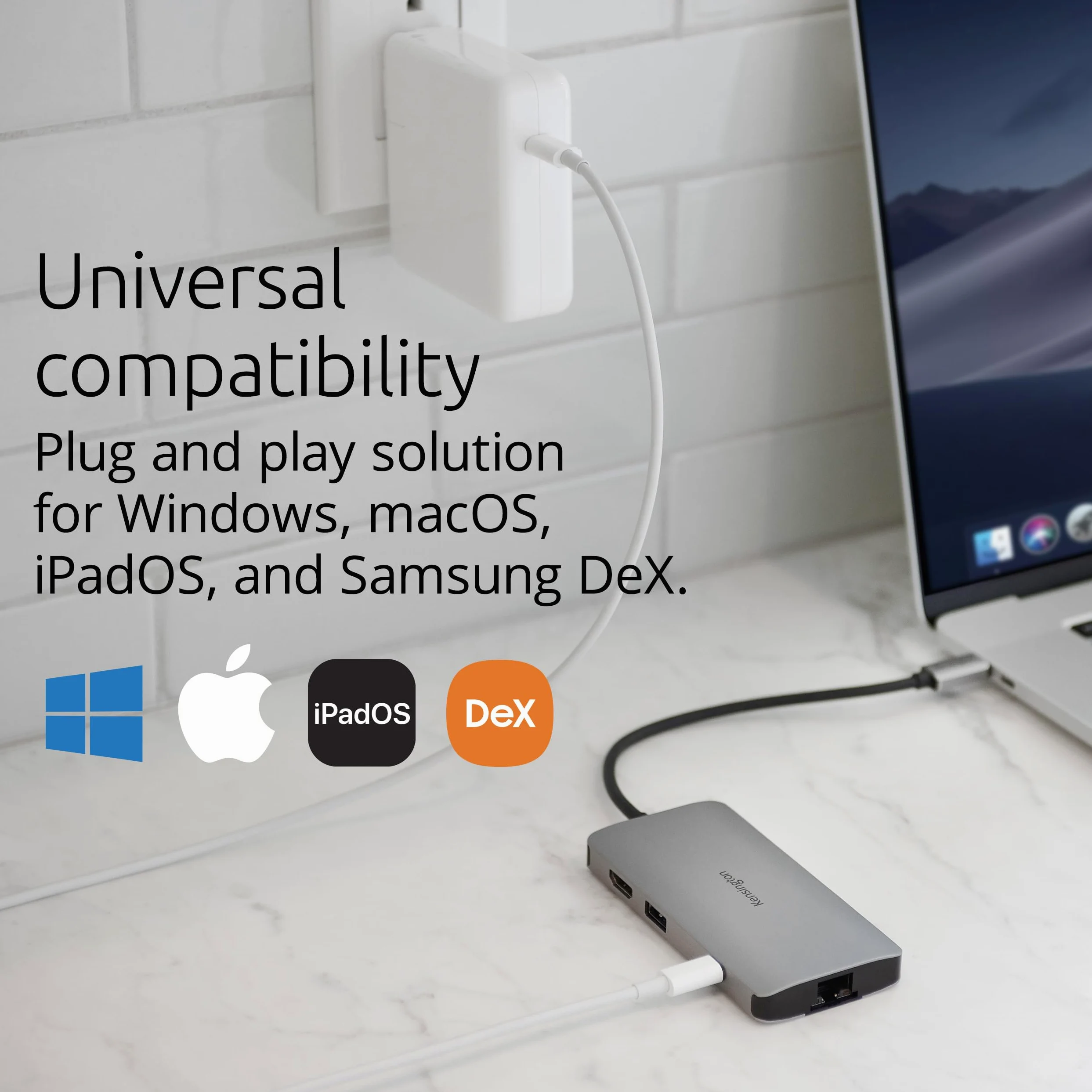 Kensington UH1400P Dock Universale Portatile Driverless USB-C 8-in-1, universale, 8 porte, alimentazione fino a 85 W, Ultra HD (singolo 4K a 60 Hz) ad alta risoluzione, plug & play, con cavo
