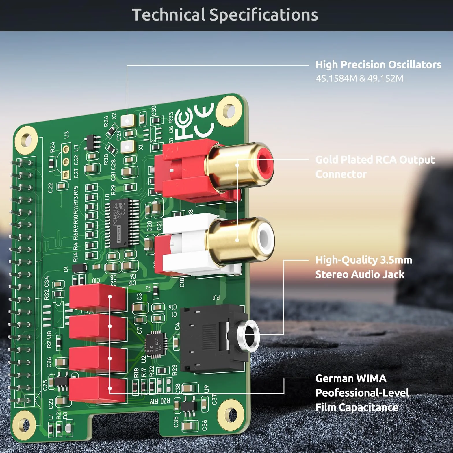 InnoMaker Scheda Audio DAC HiFi HAT per Raspberry Pi 5/4/3B+/Zero | PCM5122 384kHz/32bit con DOP | Doppi Oscillatori, Uscita RCA/3.5mm (112dB SNR)