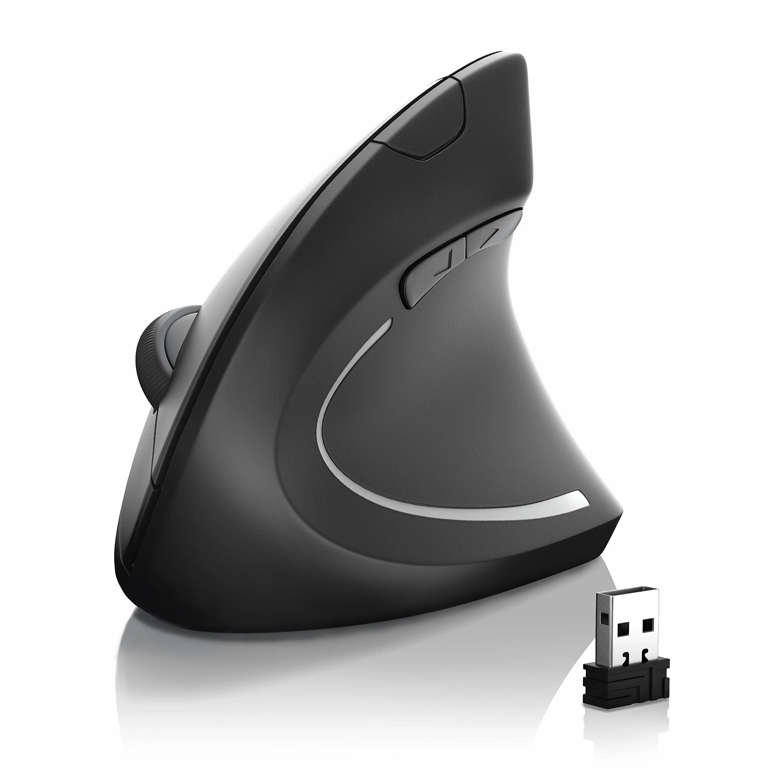 CSL - Mouse Verticale Wireless - L'originale CSL Modello TM137U Ottico - 6 Tasti - Design ergonomico - Tunnel Carpale e tendinite addio - Doogle USB alloggiato sotto il mouse - Nero