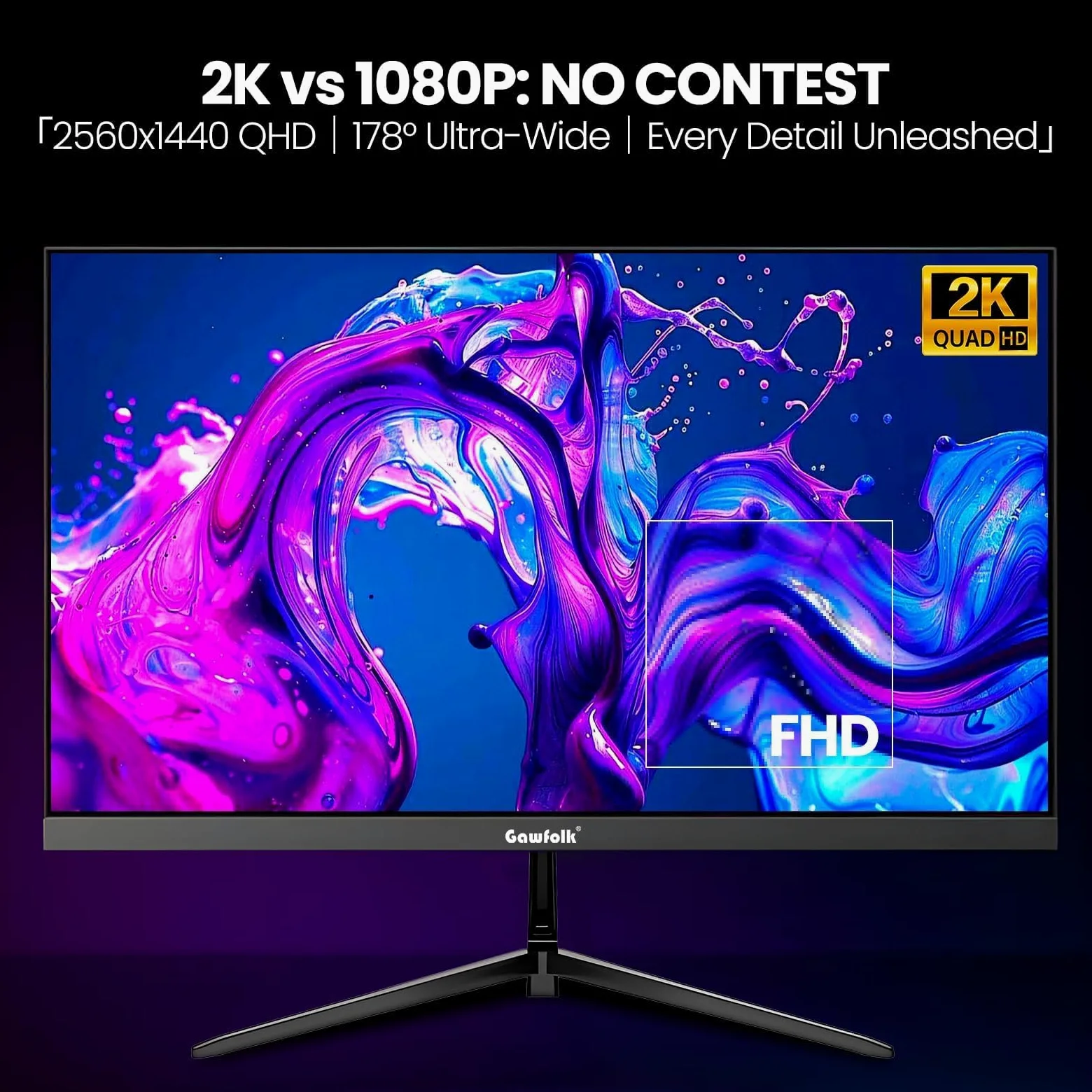Gawfolk Monitor Gaming 27" QHD 2K | 120Hz 1ms per Esperienza Immersiva | AMD FreeSync | Design Senza Bordi | HDMI/DP e Montaggio a Parete