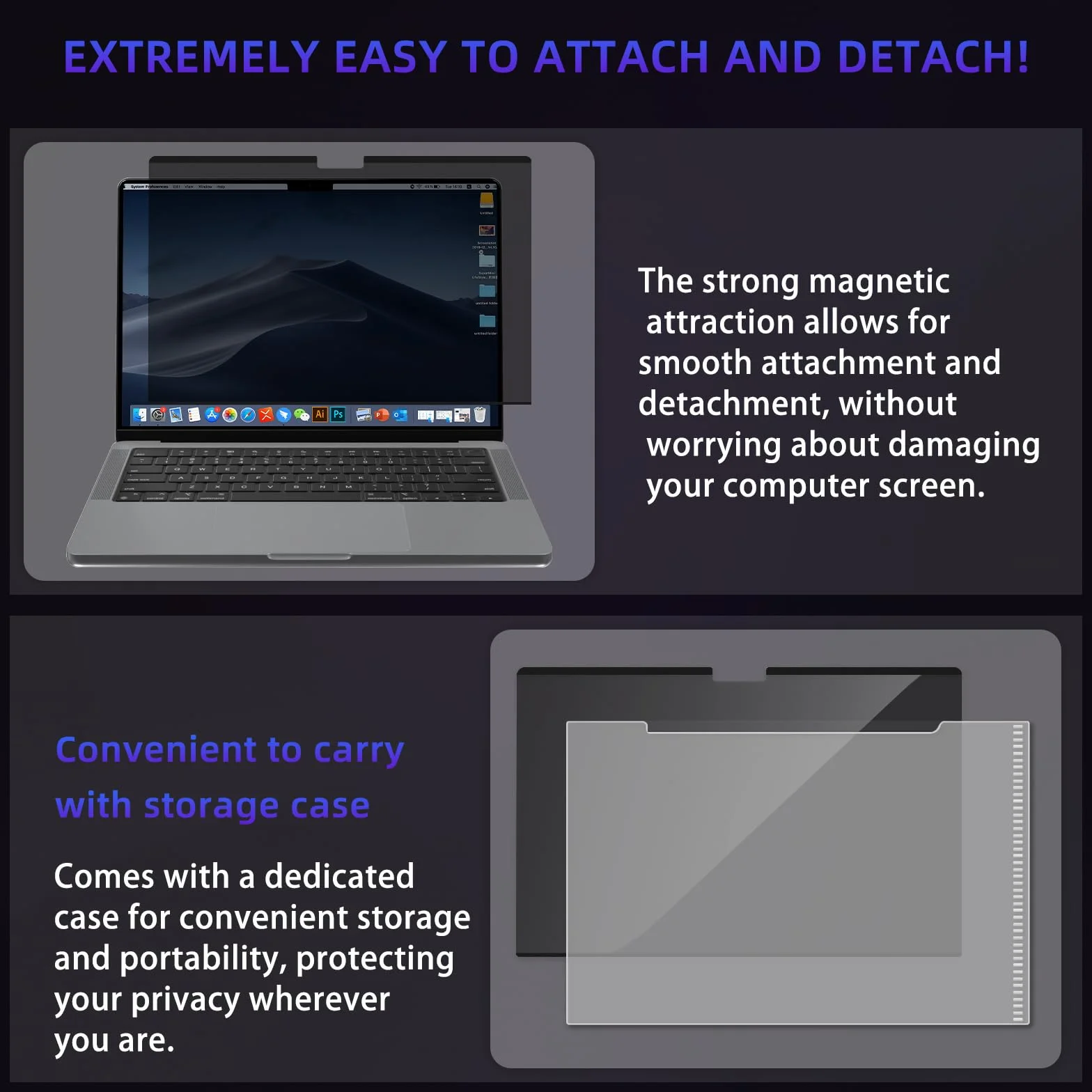MacBook PRO 14 Pollici 2026 M5 PRO/Max, 2025～2021 (M5/M4/M3/M2/M1 PRO/Max) Filtro Magnetico Privacy, Pellicola Protettiva Rimovibile Schermo, Anti Luce Blu Antiriflesso, Anti-Spia