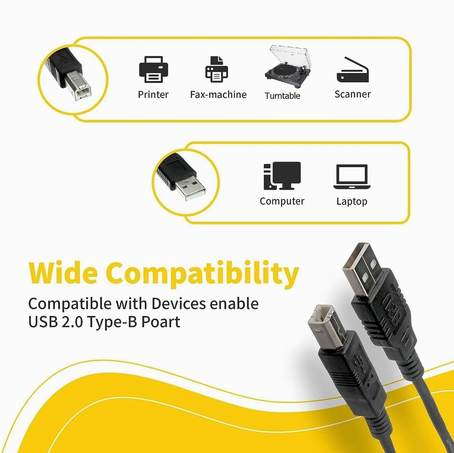 Confezione da 10 cavi USB A a B per stampante, 3 m, ad alta velocità, per scanner e stampante, compatibile con HP, Canon, Dell, Epson, Brother, Lexmark, Xerox, Samsung, Piano DAC, ecc., 3 m