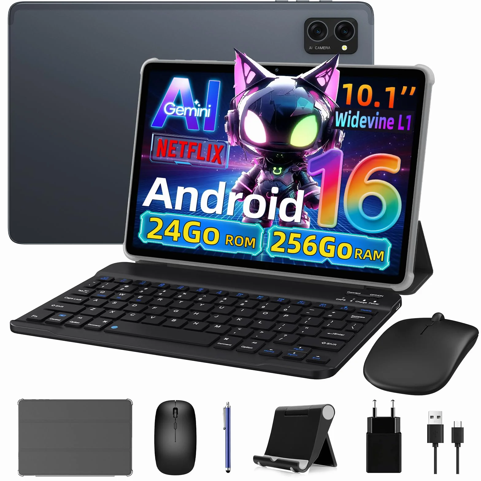 T20 Tablet Android 16 con Tastiera, 24GB RAM + 256GB ROM Espandibile 2TB, Tablet 10 Pollici Widevine L1, Octa-Core, WiFi, Face ID, Bluetooth 5.0, 5000mAh, 8MP+5MP, Jack 3.5mm, 4 Anni Garanzia