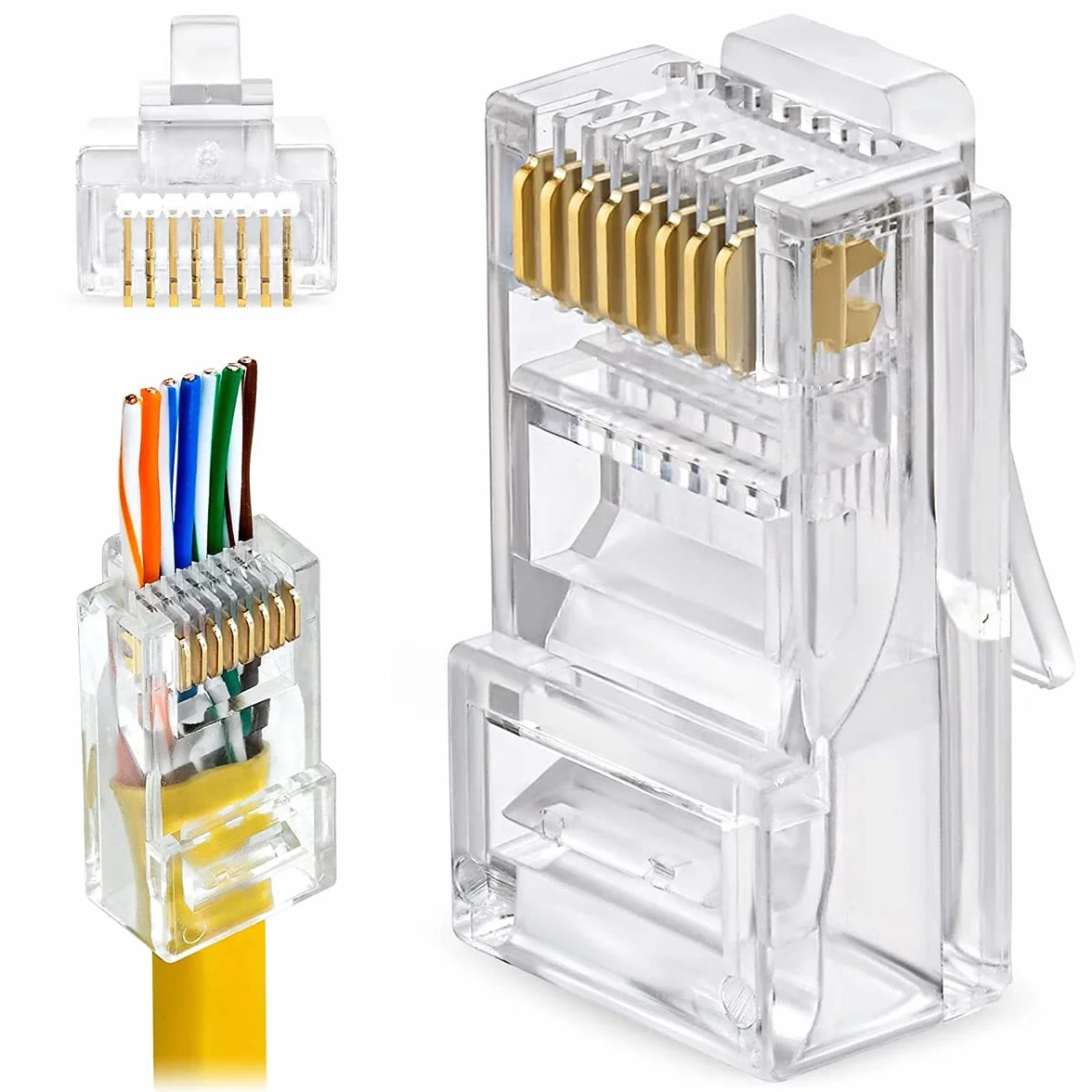 Greluma 60 Pz Connettori RJ45 CAT6 Pass-through termina Spina terminale di rete placcata oro Ethernet, Smartphone