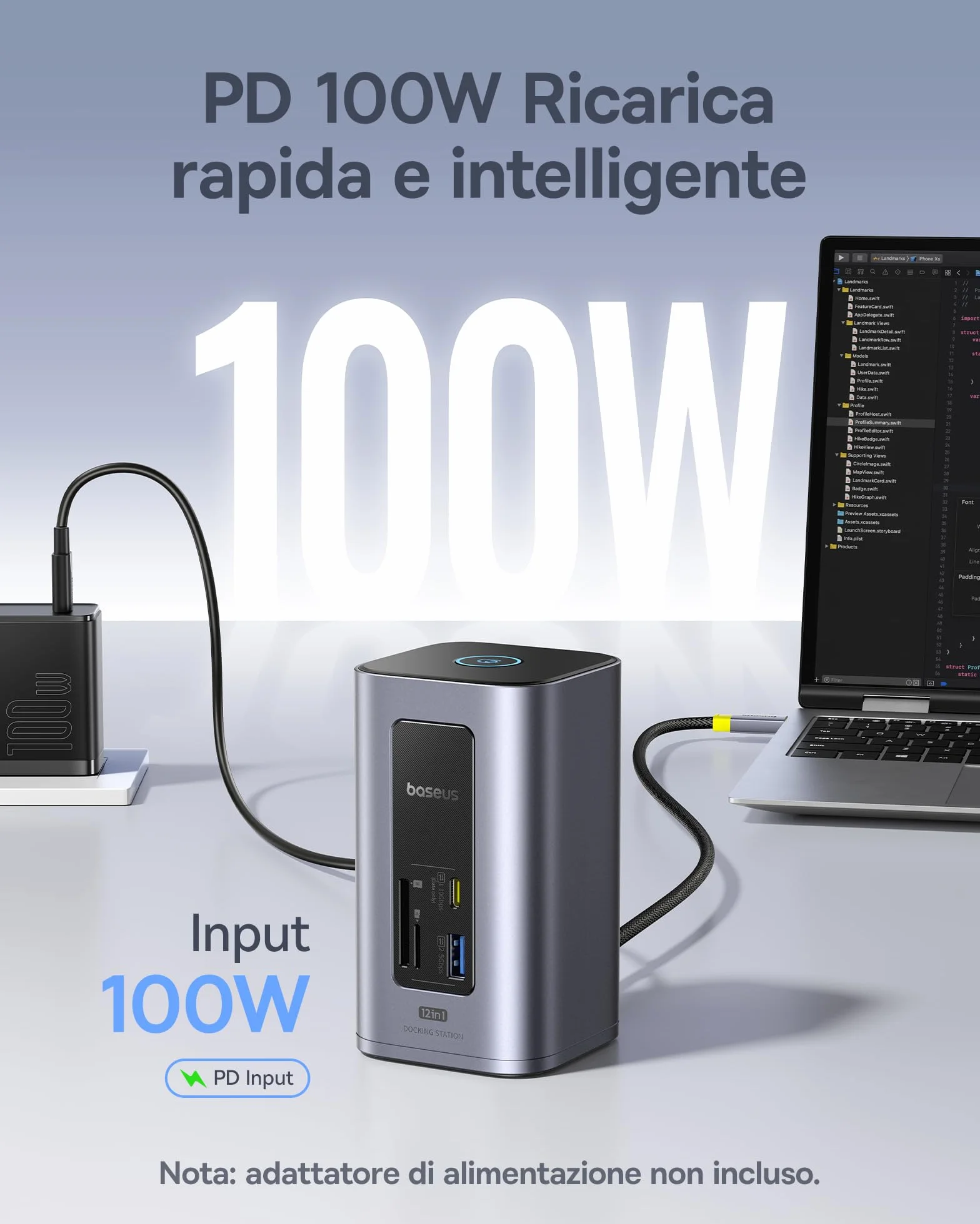 Baseus Nomos Air 12 in 1 Docking Station 2 Monitor per Windows, con 4K HDMI, 10Gbps USB-C/A, SD/TF, 100W PD, Gigabit Ethernet, Compatibile con Laptop HP/Lenovo/Dell/Acer