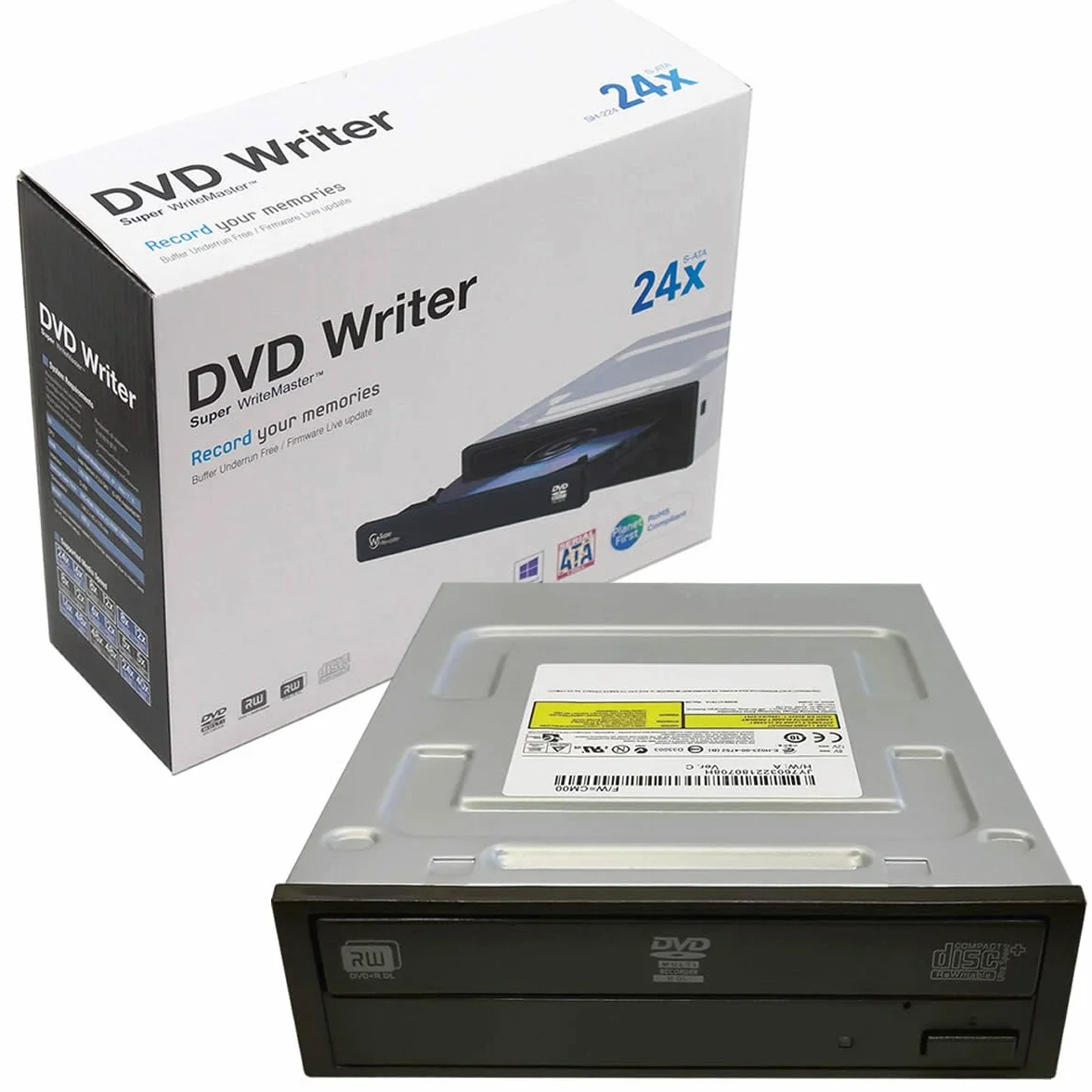 Lettore/masterizzatore JUSTOP 24x SATA DVD-RW, Super Multi DL, nero, CD+/-RW, DVD+/-RW, DVD DL, 4-24 x, 145 ms, DVD
