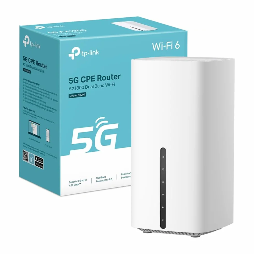 TP-Link Archer NX200 Router 5G Wi-Fi 6 AX1800 Mbps con SIM, Dual Band, Plug & Play, Porta Gigabit WAN/LAN, 4K-QAM, Beamforming, 8 × 5G/LTE, 2 × Wi-Fi Antenne Interne, EasyMesh, HomeShield
